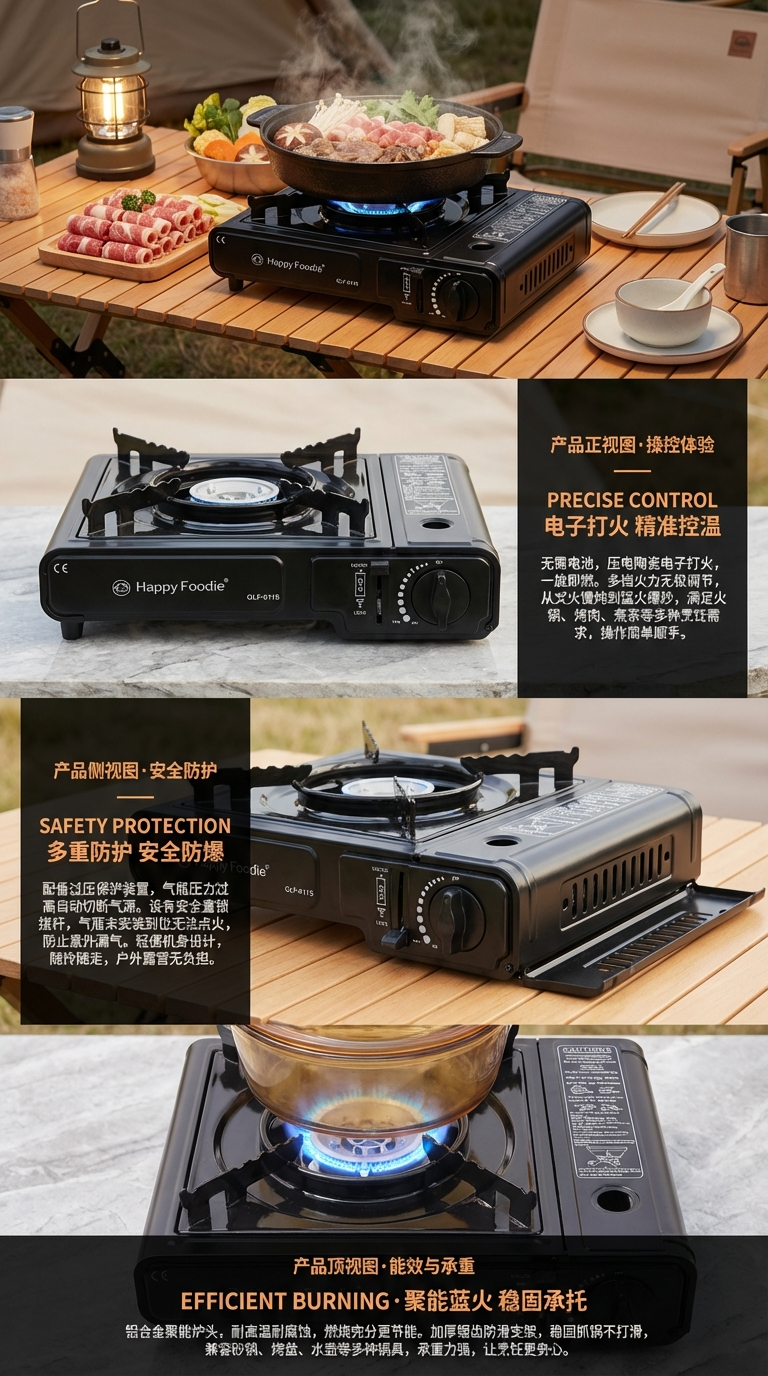 Happy FoodieQLF-011s Dual-purpose Gas stove Infrared Burner Head Windproof Energy-saving Outdoor Camping Stove Gas stove Source factory pic 2