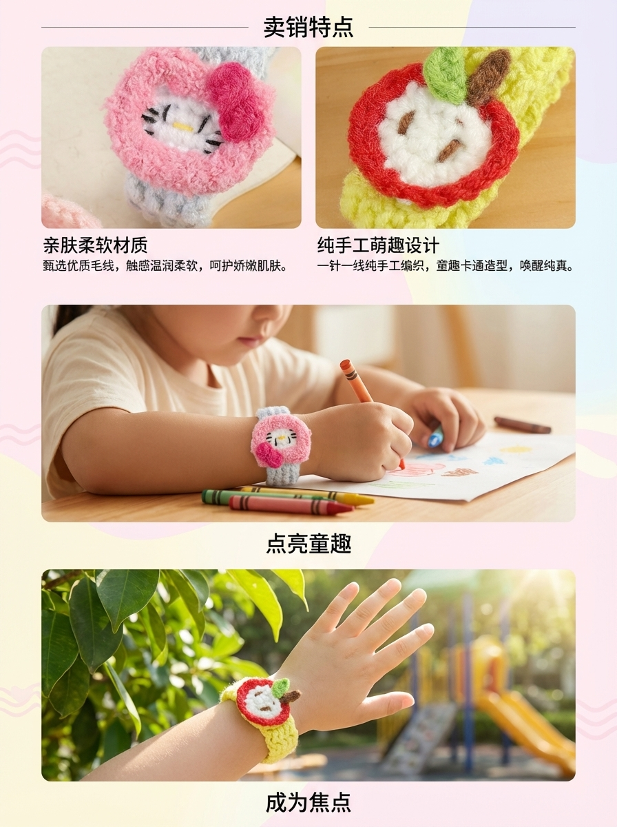手工编织儿童手表手环 创意卡通针织手链 宝宝益智 安抚 玩具礼物详情3