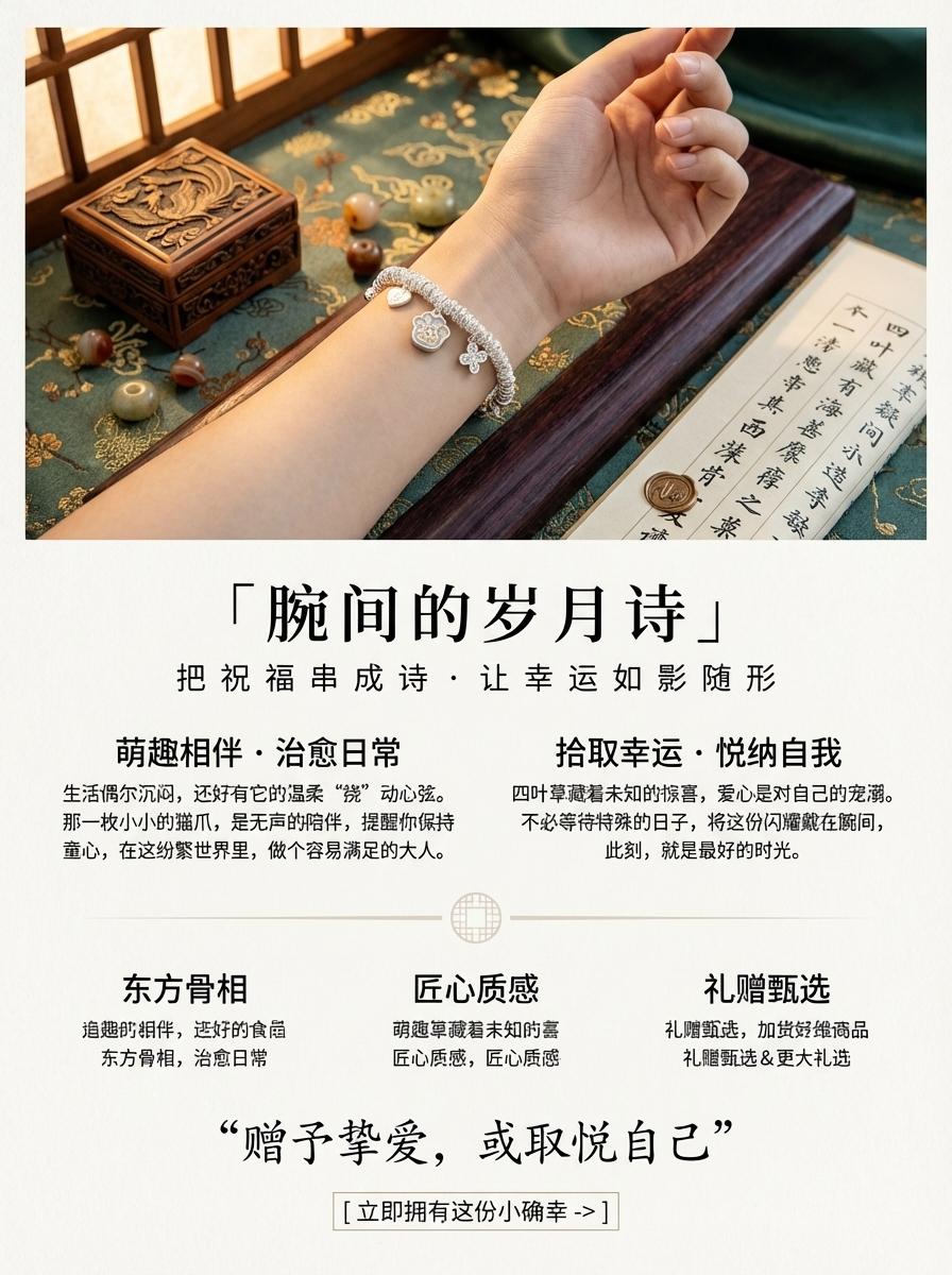 S925 Plain Silver Fashion Craftsmanship Lucky Cute Claws · Lively Cat Claws Dice Bell Beaded 925 Silver bracelet pic 3