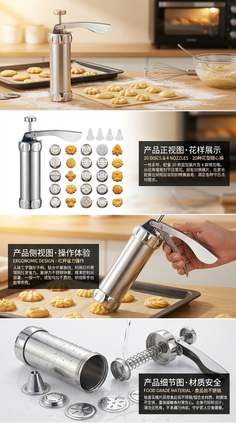 Cookie gun, extrusion cookie machine, aluminum alloy cream piping gun, extruder, bean melting and baking tools pic 2