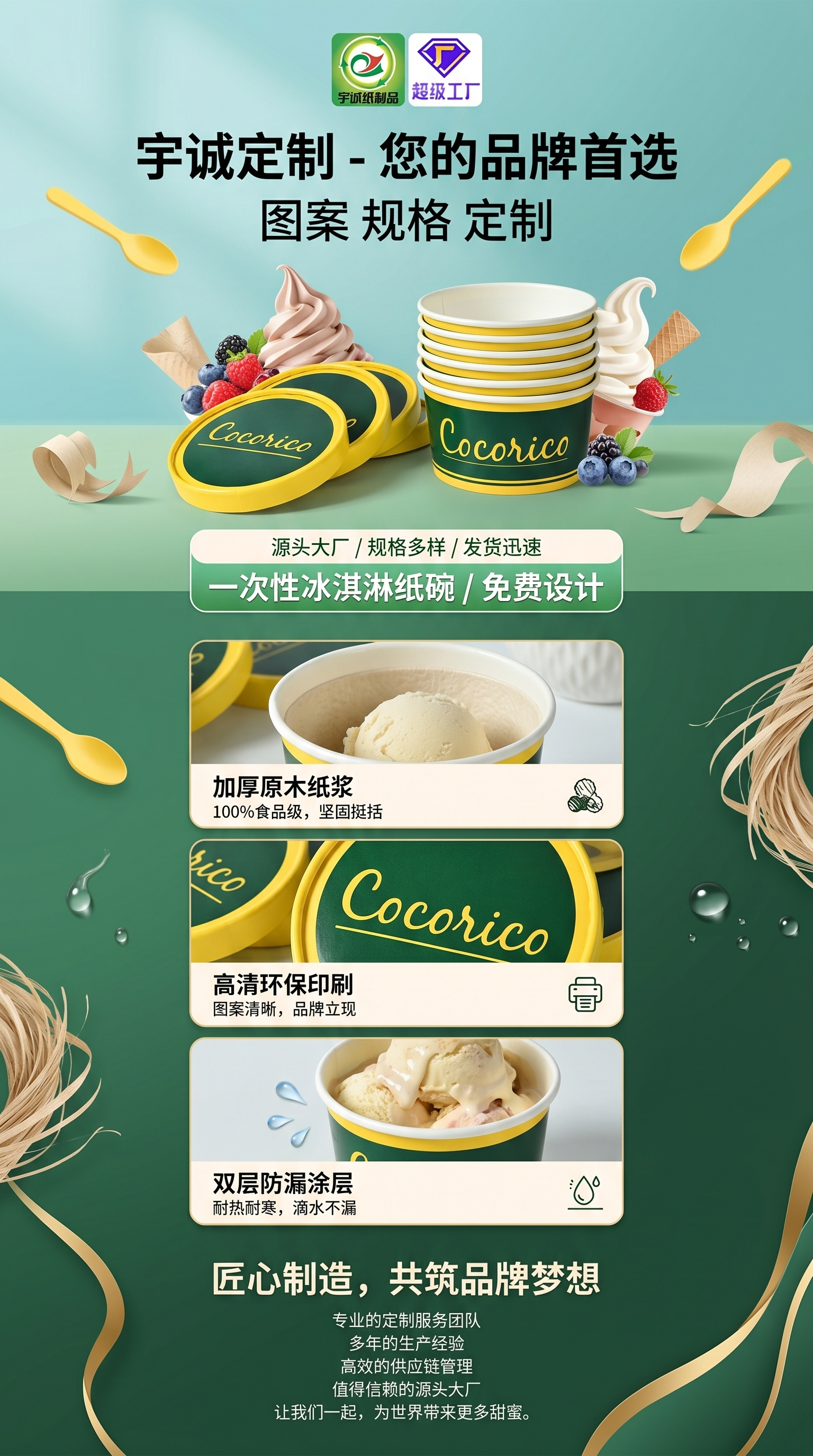 一次性冰淇淋碗纸杯雪糕纸碗冰激凌炒酸奶甜品圆形带盖纸碗100个详情1