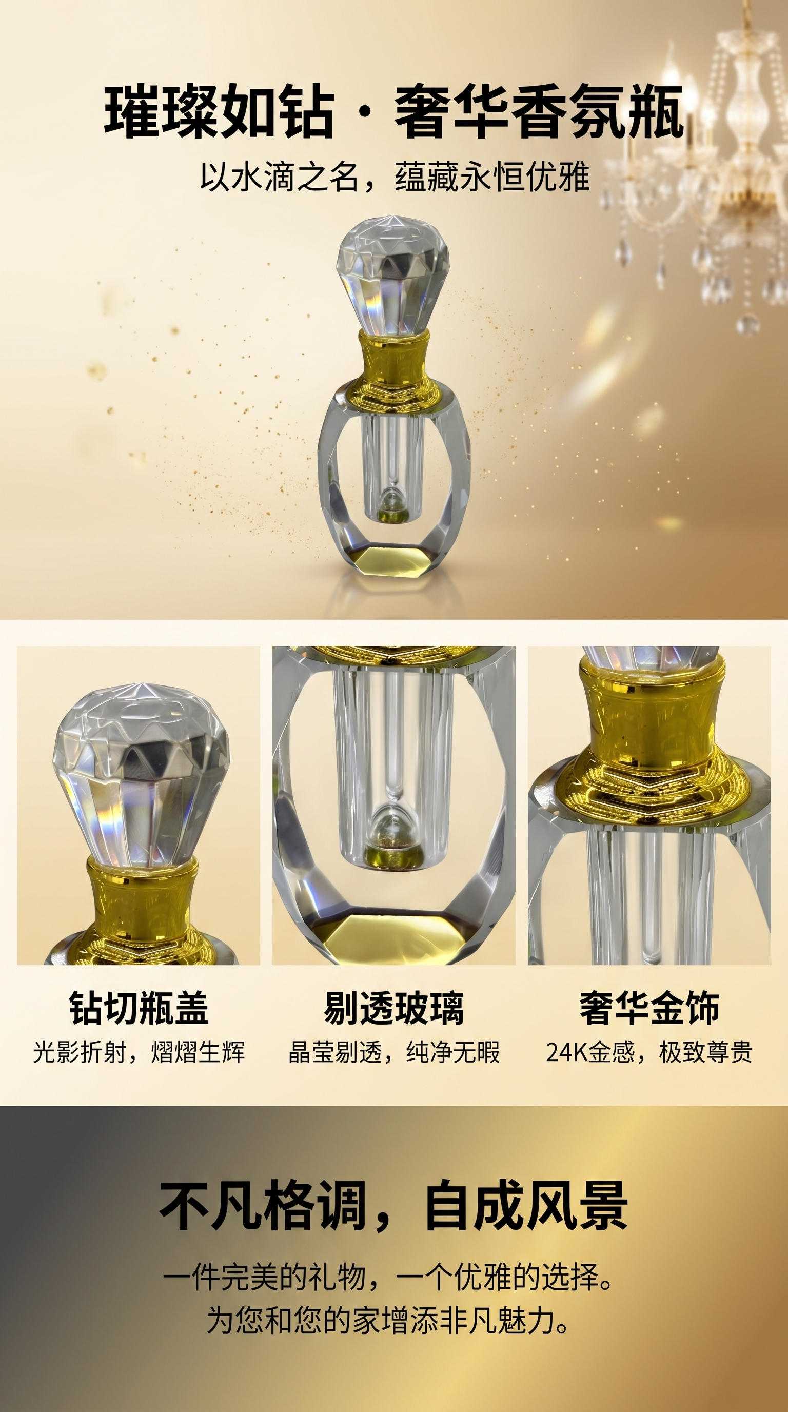 沉香精油瓶1ml水晶精油瓶分装瓶3ml人体香水瓶空瓶高档水晶小空瓶详情1