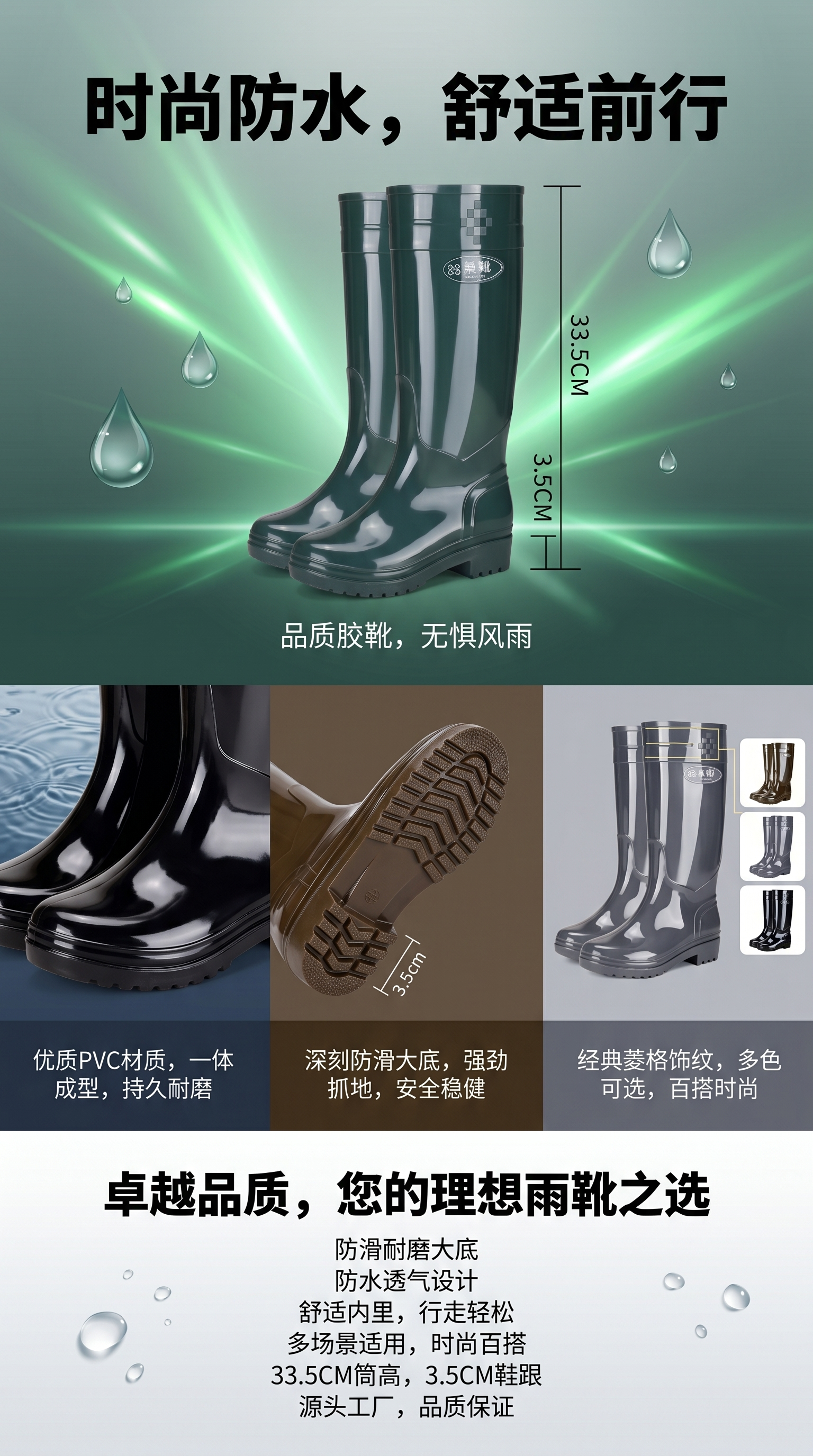 Women's rain boots, anti-slip thickened high-top waterproof rubber shoes specially designed for rainy days pic 1