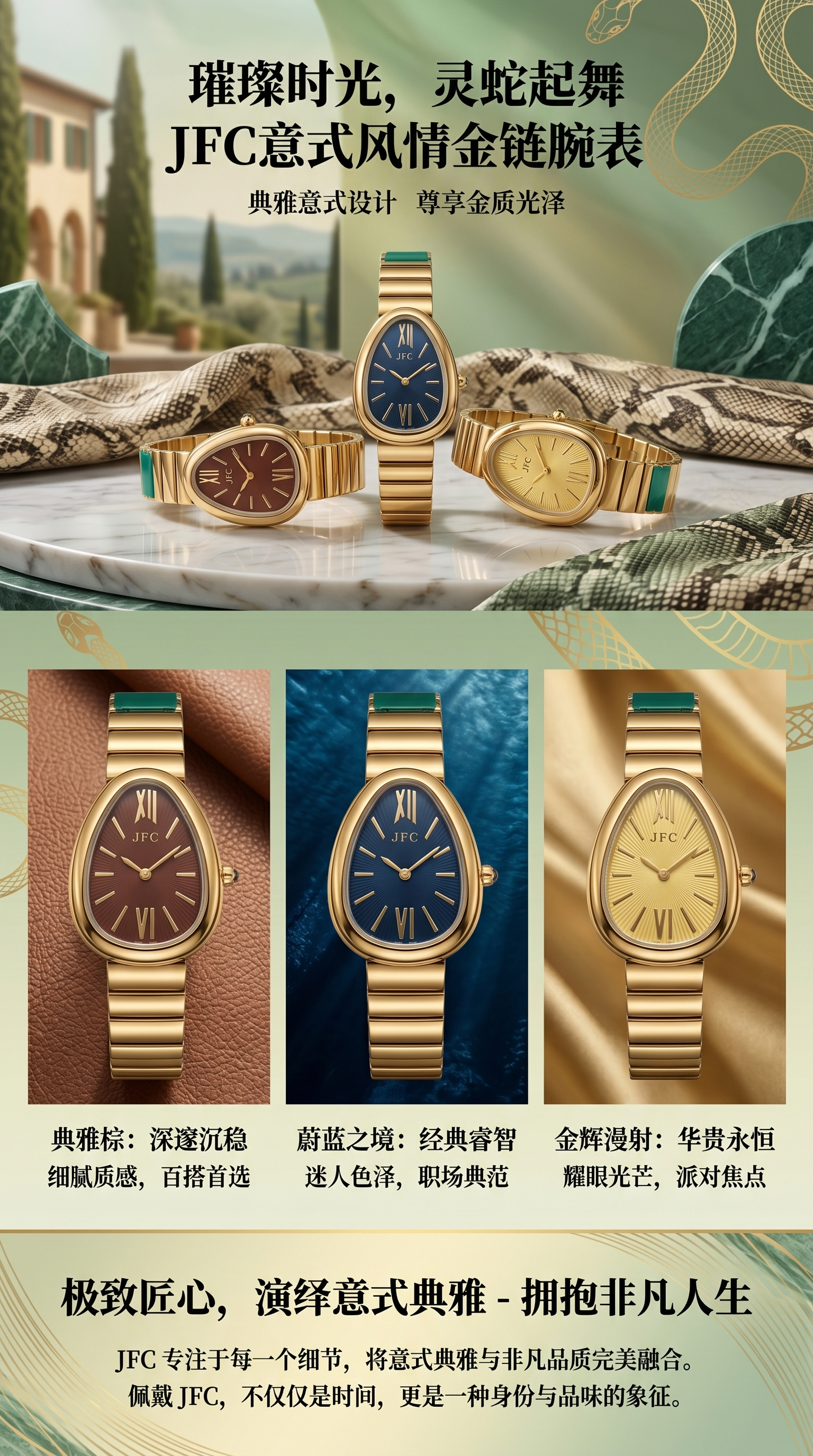 The watch manufacturer's golden steel band, oval-shaped three-color dial quartz watch, fashionable and trendy, classic design, couple clothing accessory watch pic 1