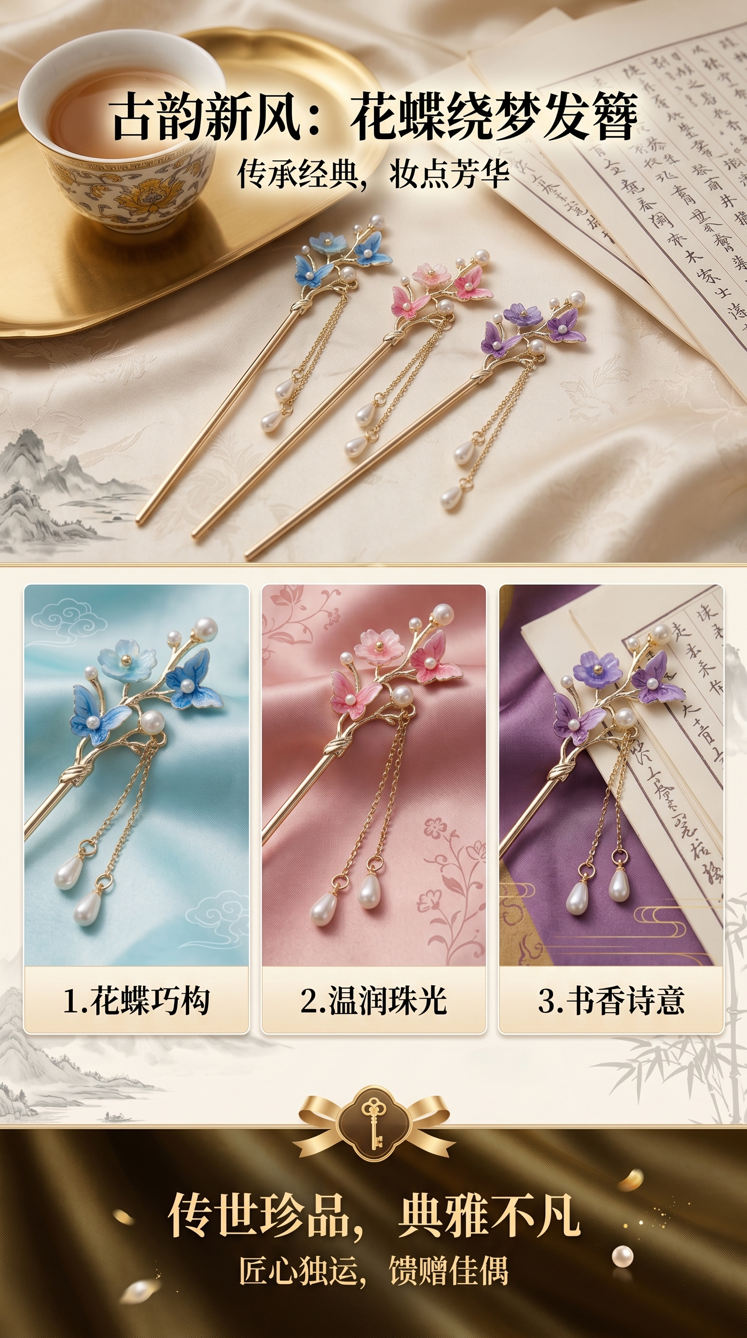 新中式古风发簪女高级感后脑勺盘发簪子新款发钗流苏步摇汉服发饰详情1