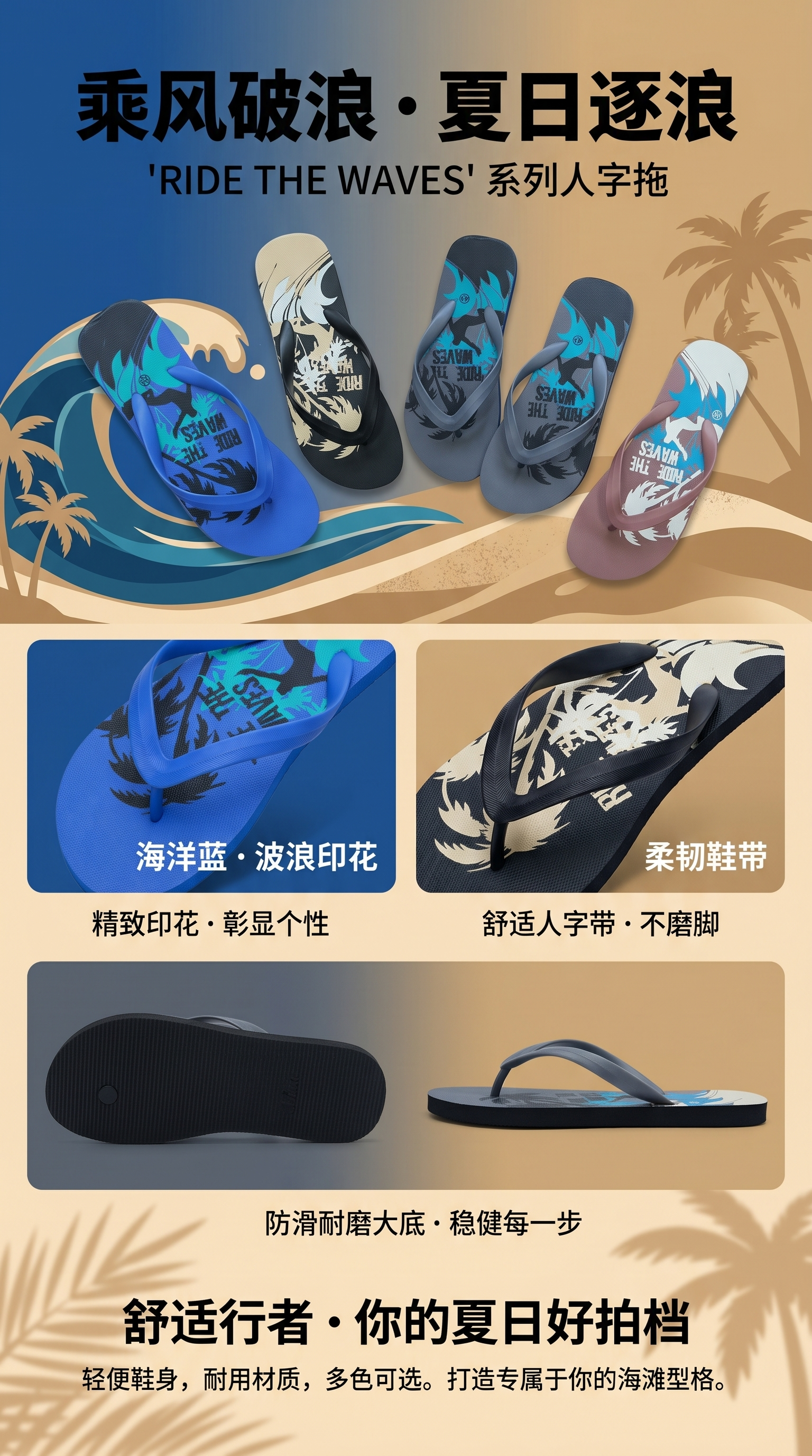 彩色时尚印花人字拖详情1