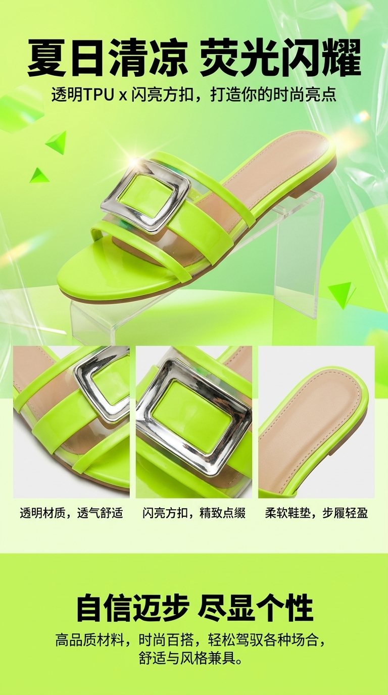 荧光绿防滑浴室拖鞋居家舒适透气软底详情1