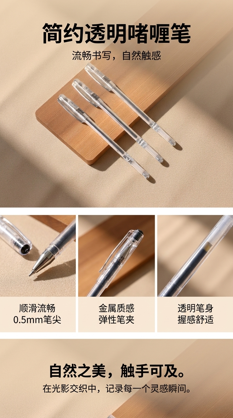 透明笔芯书写流畅学生用笔10支装详情1