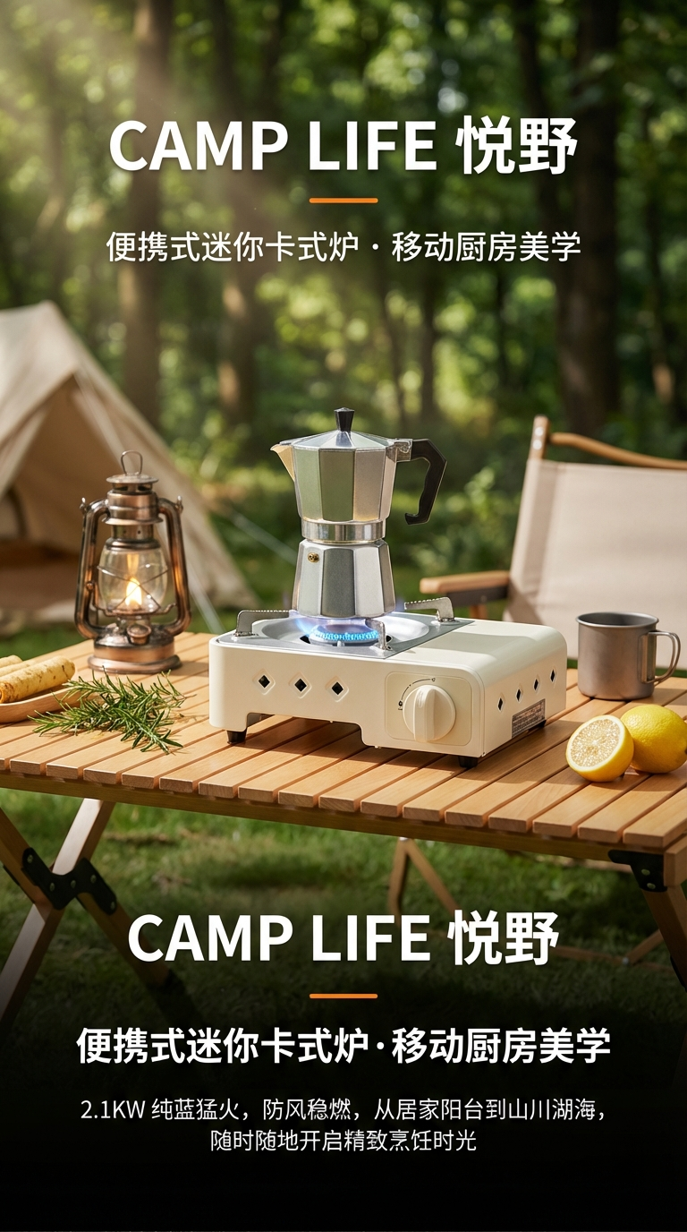 新款mini炉 小巧便携彩盒装  奶油白可爱风 压电点火 用烷气罐详情1