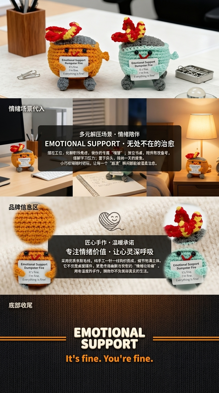 亚马逊成品Emotional Dumpster Fire手工钩织玩偶正能量灭火器详情3