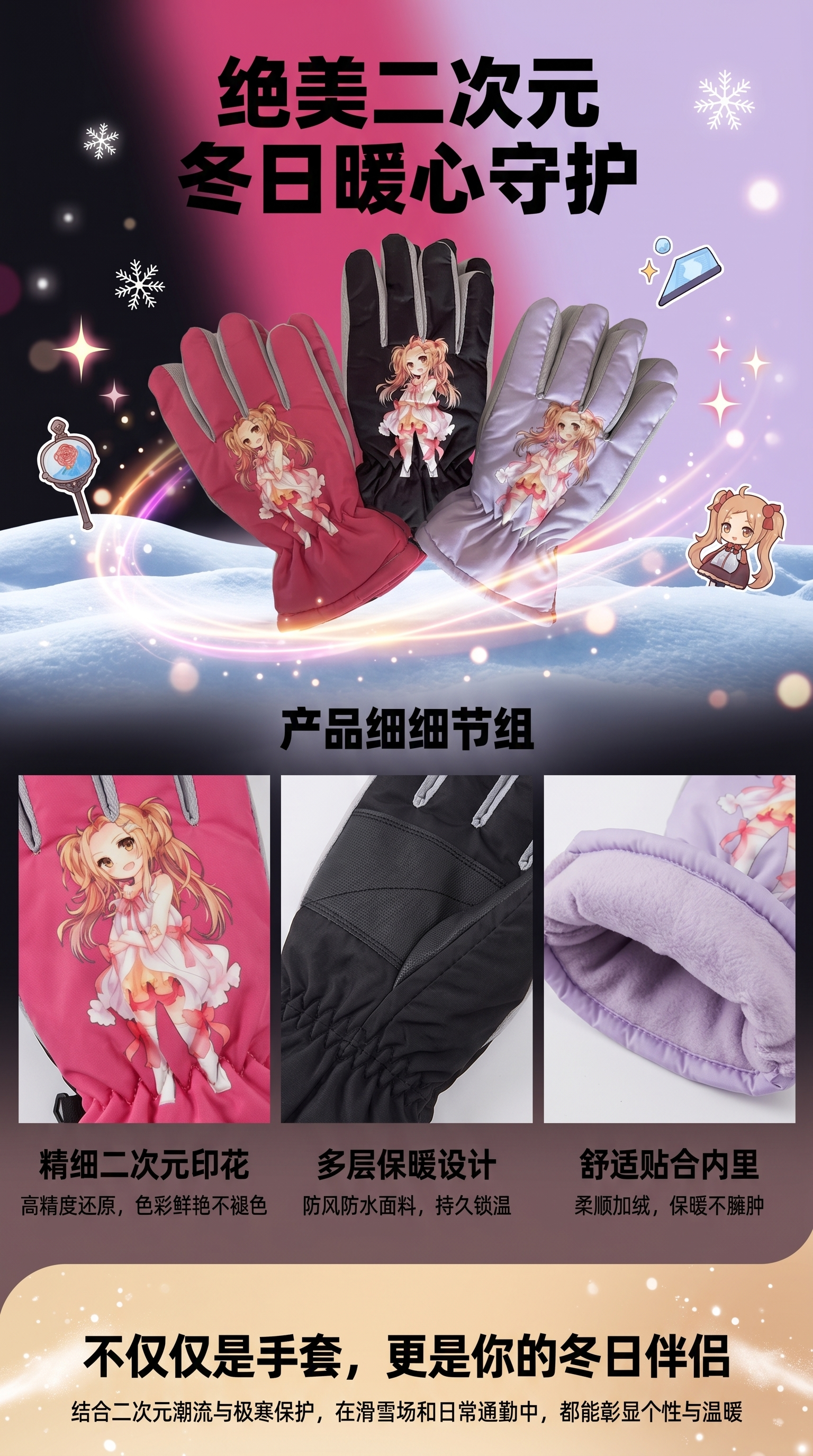 Anime character pattern gloves are warm and anti-slip children's gloves suitable for autumn and winter pic 1