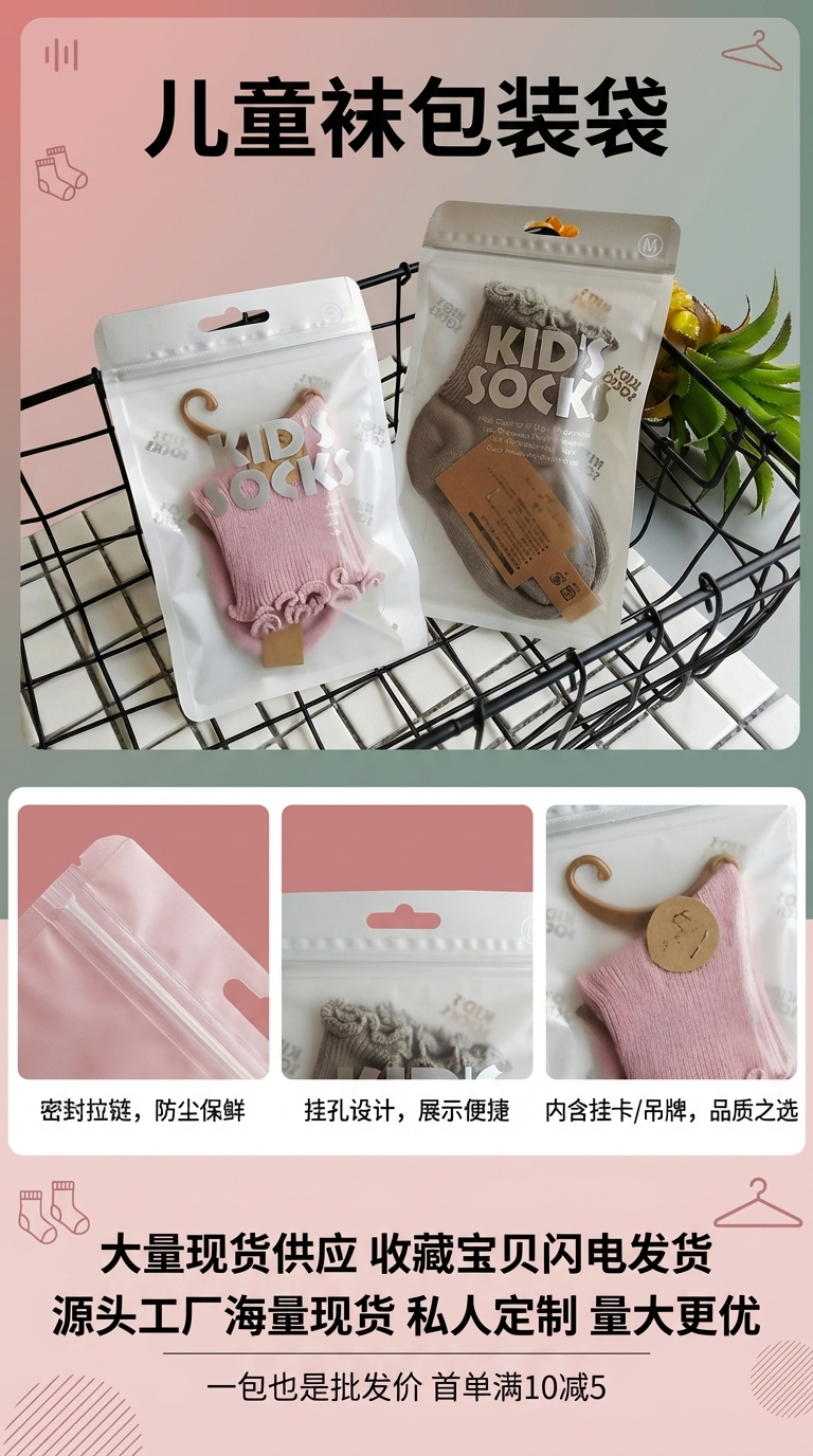 儿童袜子包装袋 儿童裤袜打底裤塑料袋 婴儿袜子儿童棉袜自封袋详情1