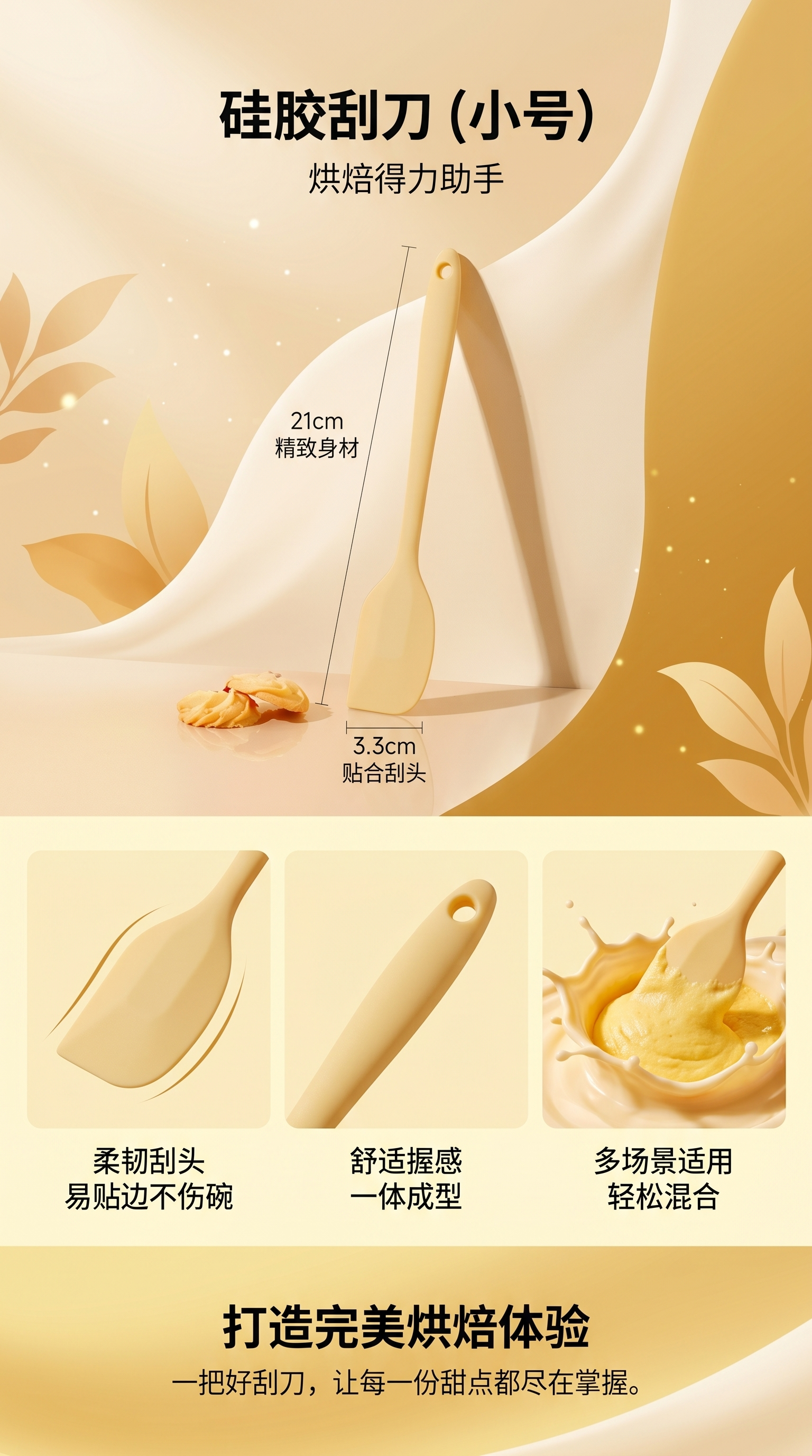 黄色硅胶刮刀小号烘焙用耐高温食品级硅胶刮勺详情1