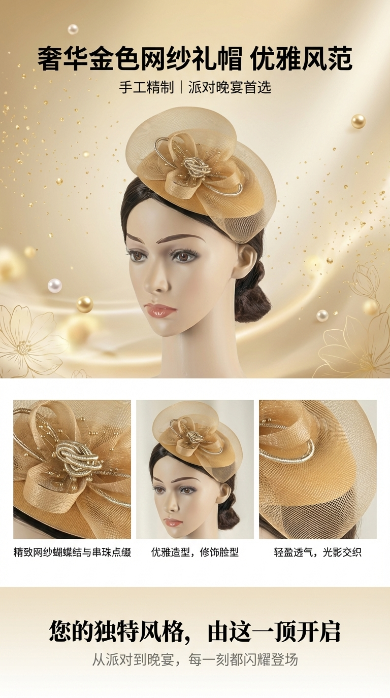 1 piece of lady's charming veil hair accessory, top hat, racehorse hat, Derby hat, wedding top hat, church hat, Christmas party, birthday party, party headwear, top hat with clips pic 1