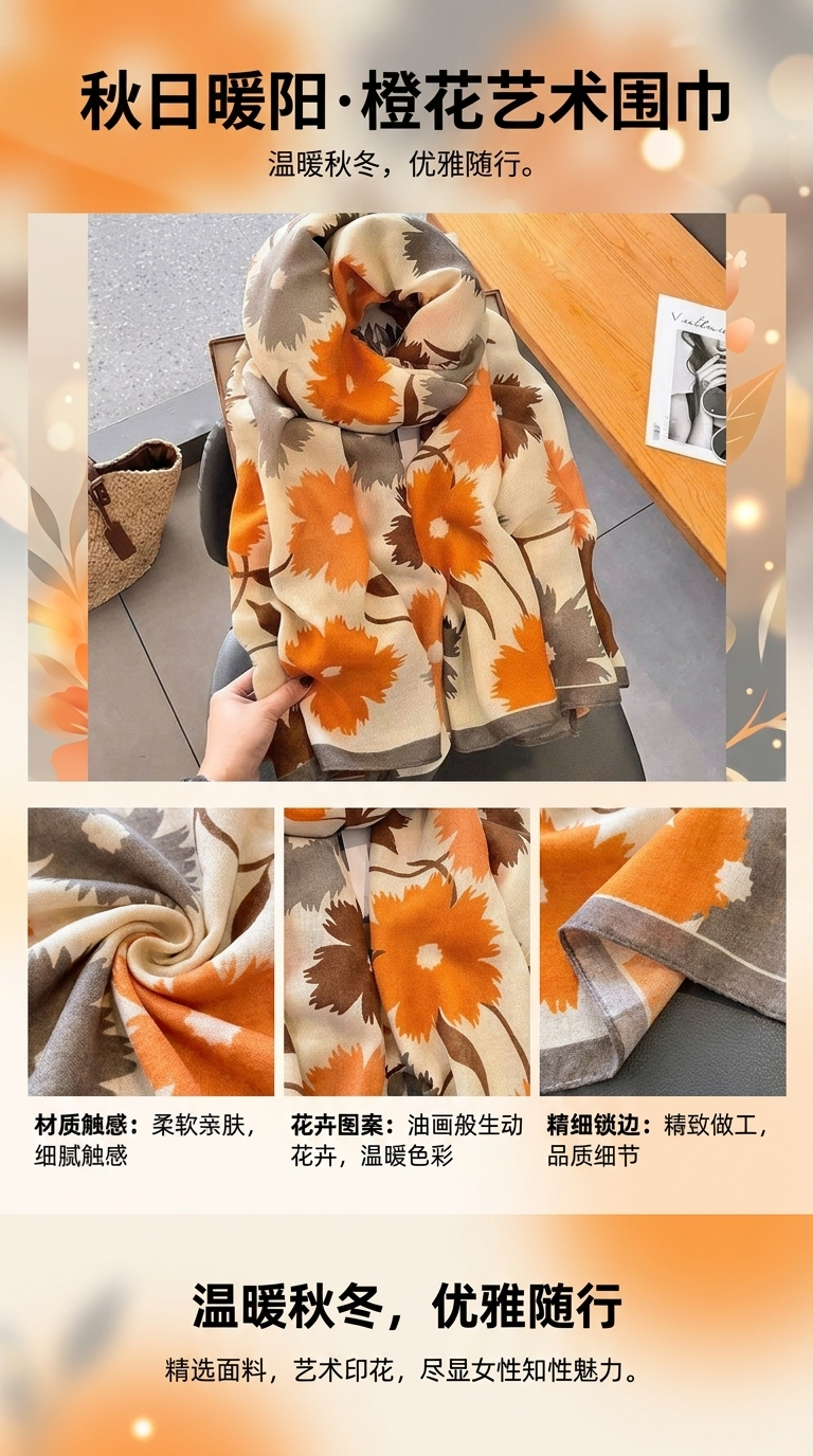 国风真丝小方巾5楼丝巾淡雅印花轻盈透气092333038详情1