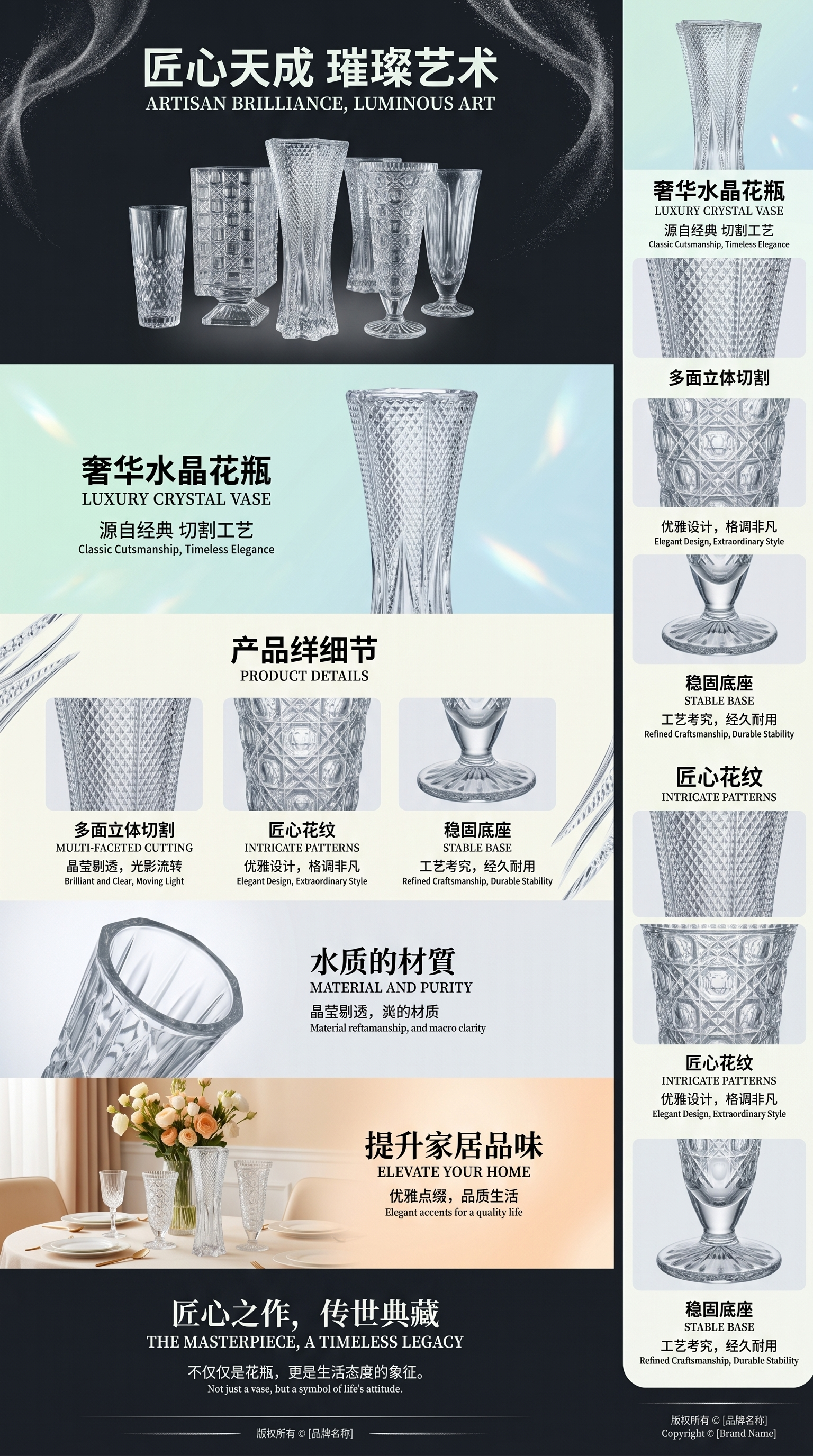 透明玻璃花瓶 北欧风桌面插花器 无铅高透光耐冷热详情1