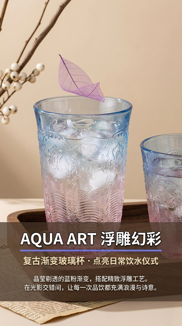 渐变色雕花玻璃杯高颜值水杯家用装饰杯简约ins风210053421详情1