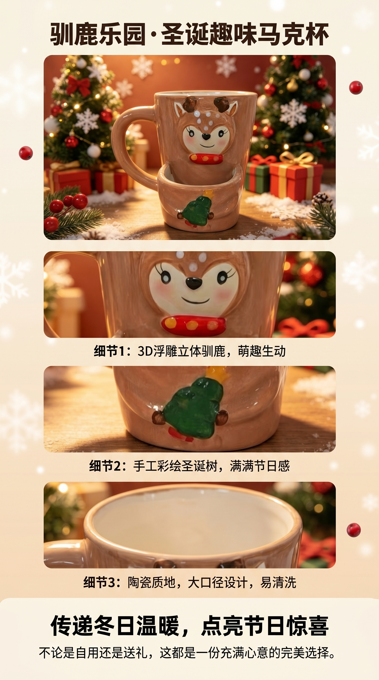 Christmas-themed ceramic deer head mugs, warm gifts for home coffee cups, mugs, ceramic cups, mugs, ceramic cups pic 1