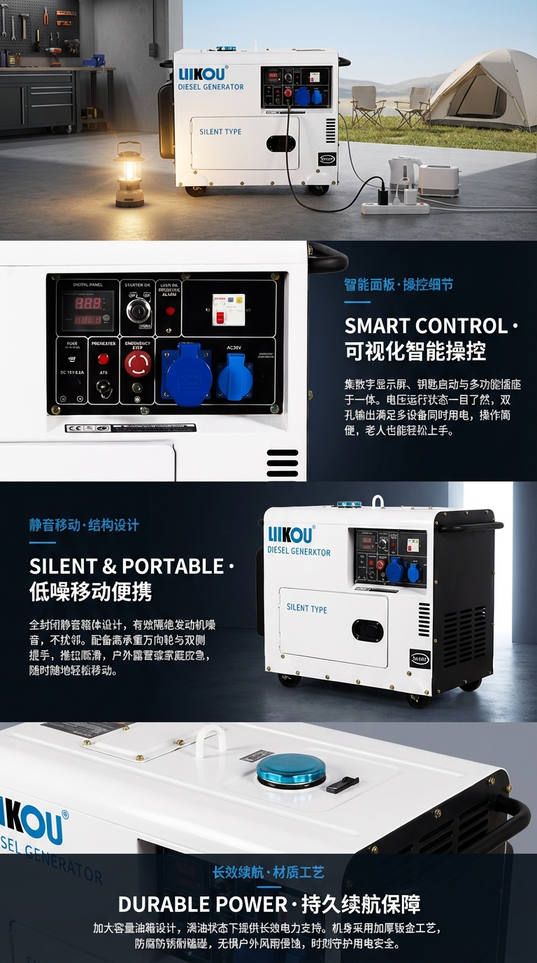 LIIKOU5KW/6KW/7KW/8KW油发电机发电机组高效稳定发电适用多场景单相220V三相380V详情2