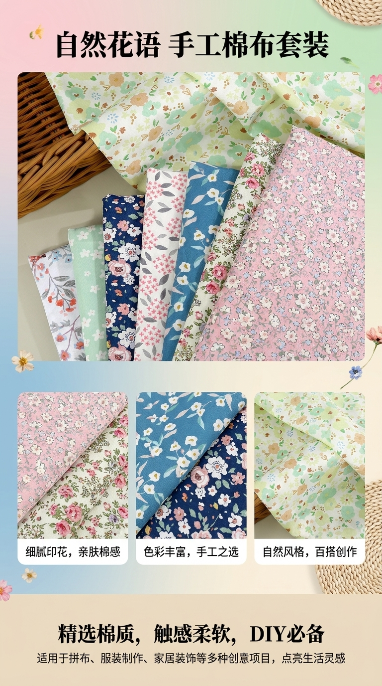 田园碎花印花纯棉斜纹布料宝宝连衣裙幼儿园床单被套面料严选详情1