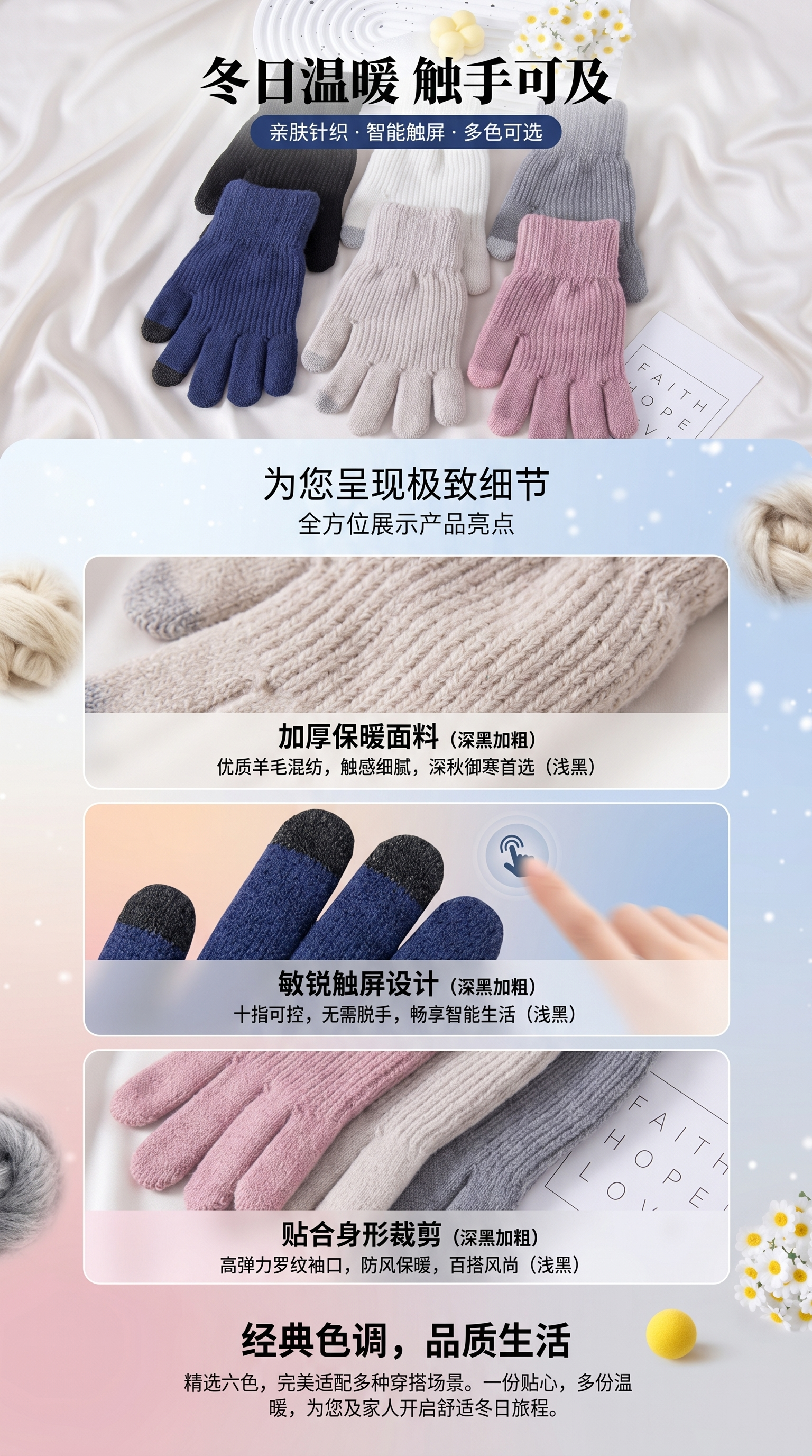 Knitted gloves for warmth and cold protection, children's gloves, thickened cotton fleece gloves for autumn and winter pic 1
