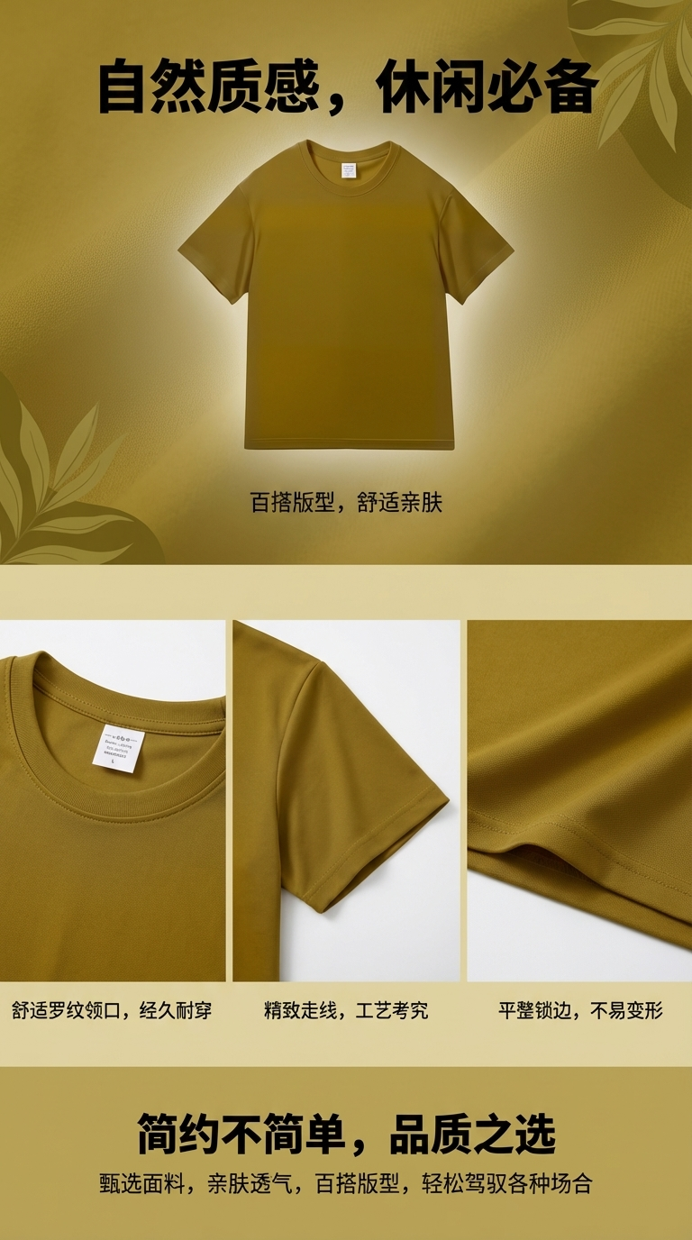 橄榄色男士潮流短袖T恤体恤衣服详情1