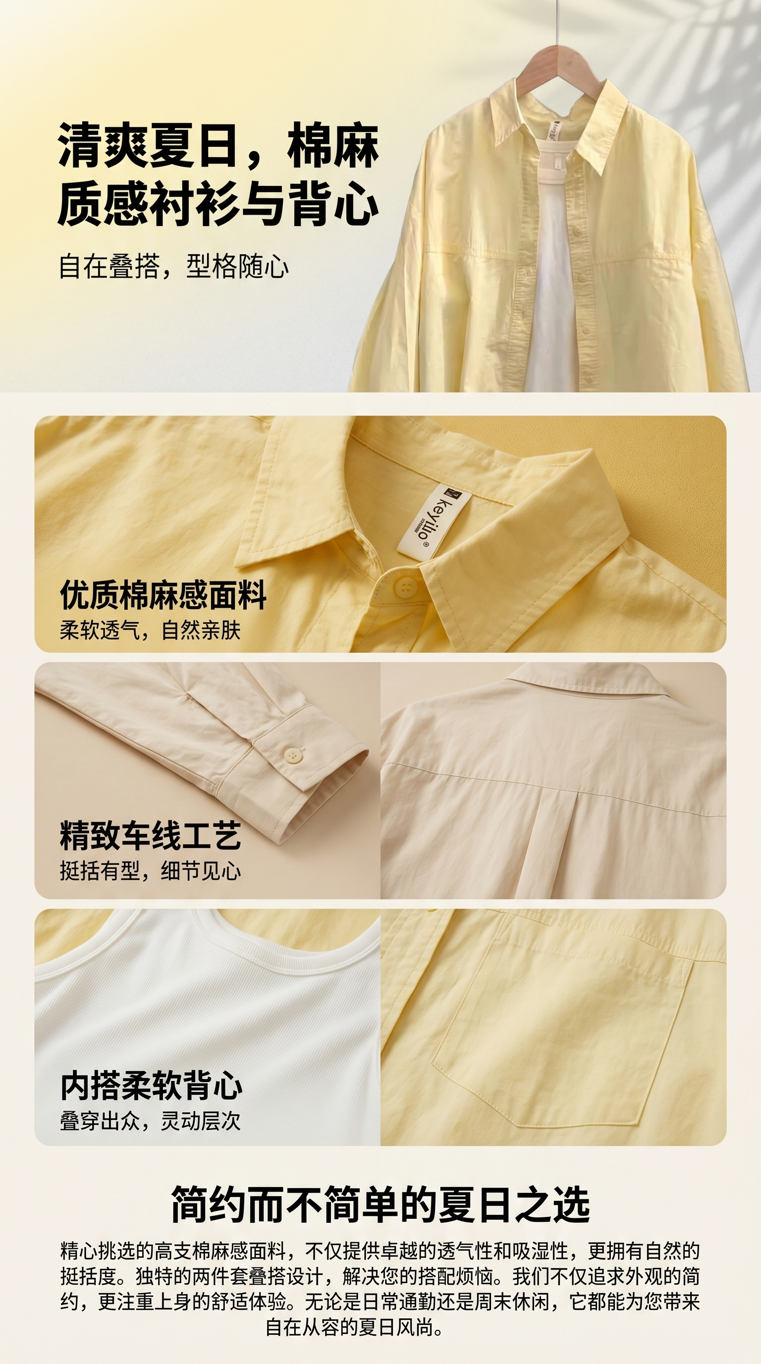 浅黄色女士刺绣长袖衬衫女时尚女装高级舒适详情1