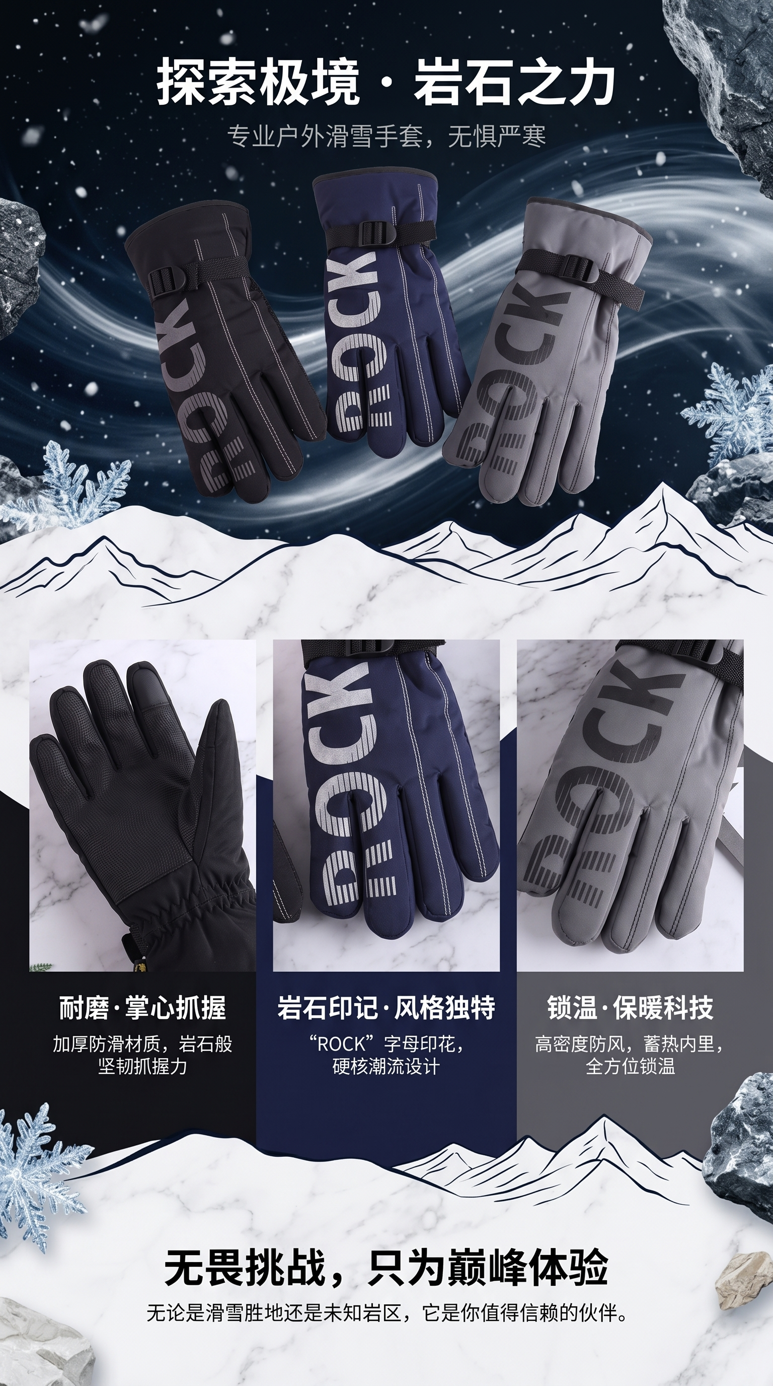 冬季保暖手套黑深蓝灰三色款手套针织冬详情1