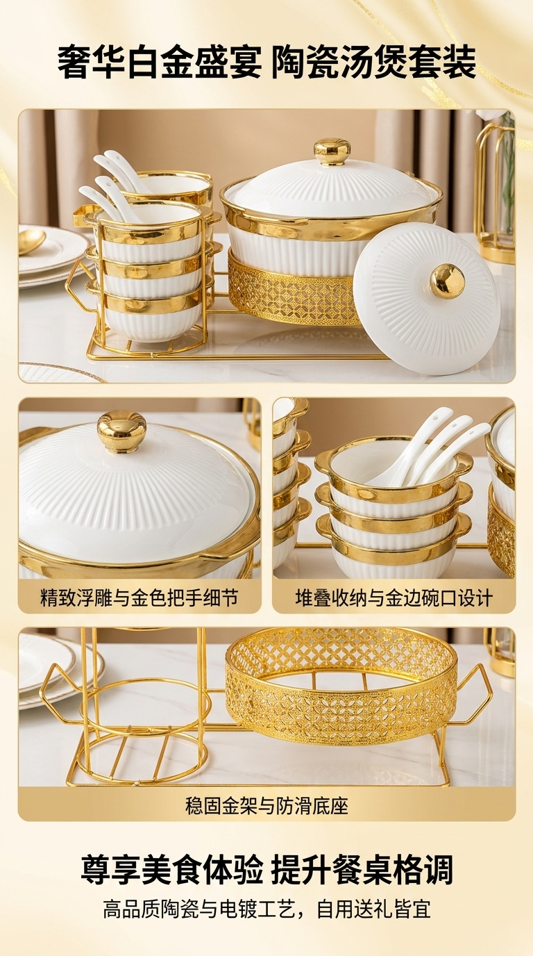 Golden-framed ceramic tableware set for home exquisite gift combination pic 1