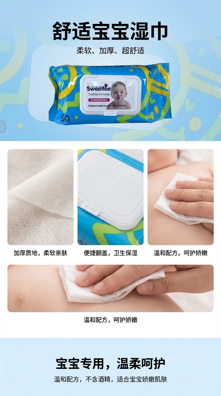 婴儿湿纸巾80抽装温和清洁柔润不刺激便携装133951828详情1