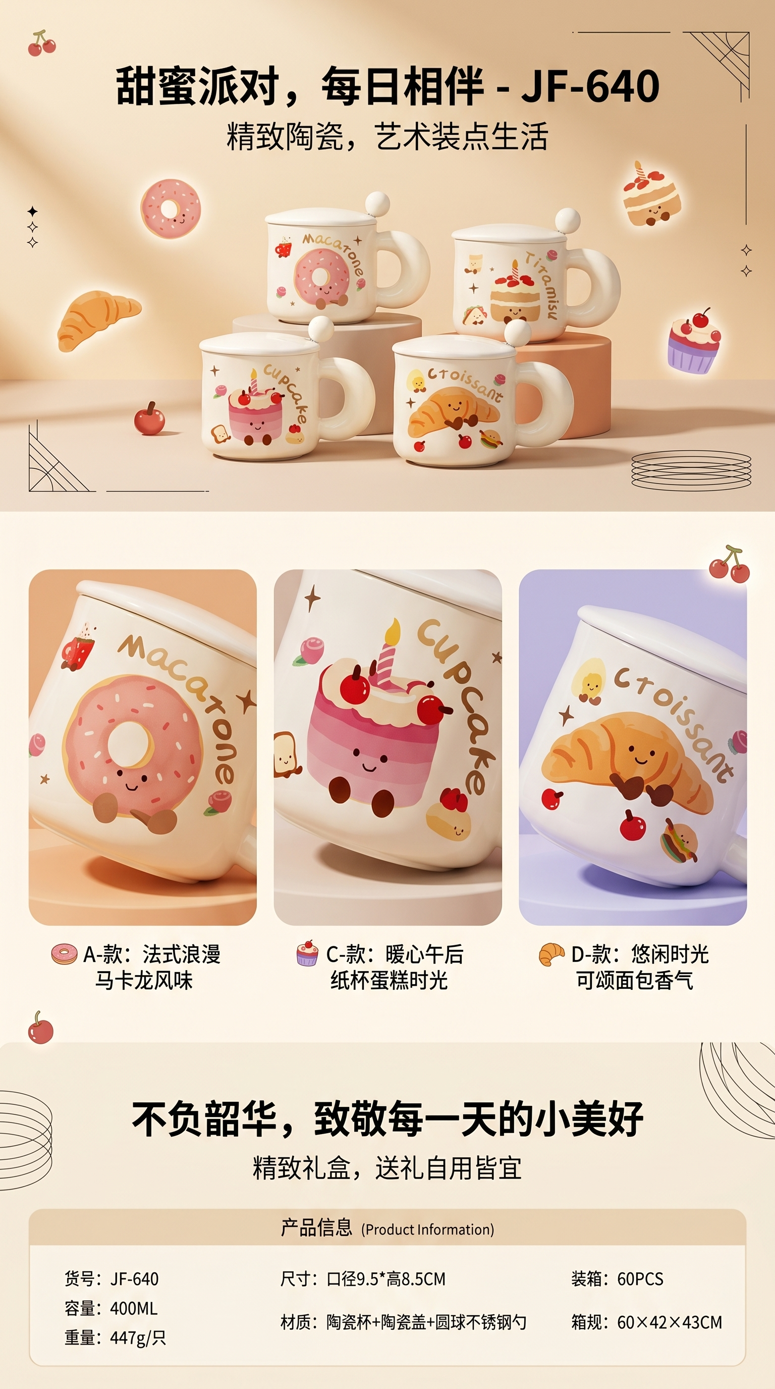 Dessert party-themed mugs, ceramic large-capacity coffee cups, 350ml ceramic cups, water cups pic 1