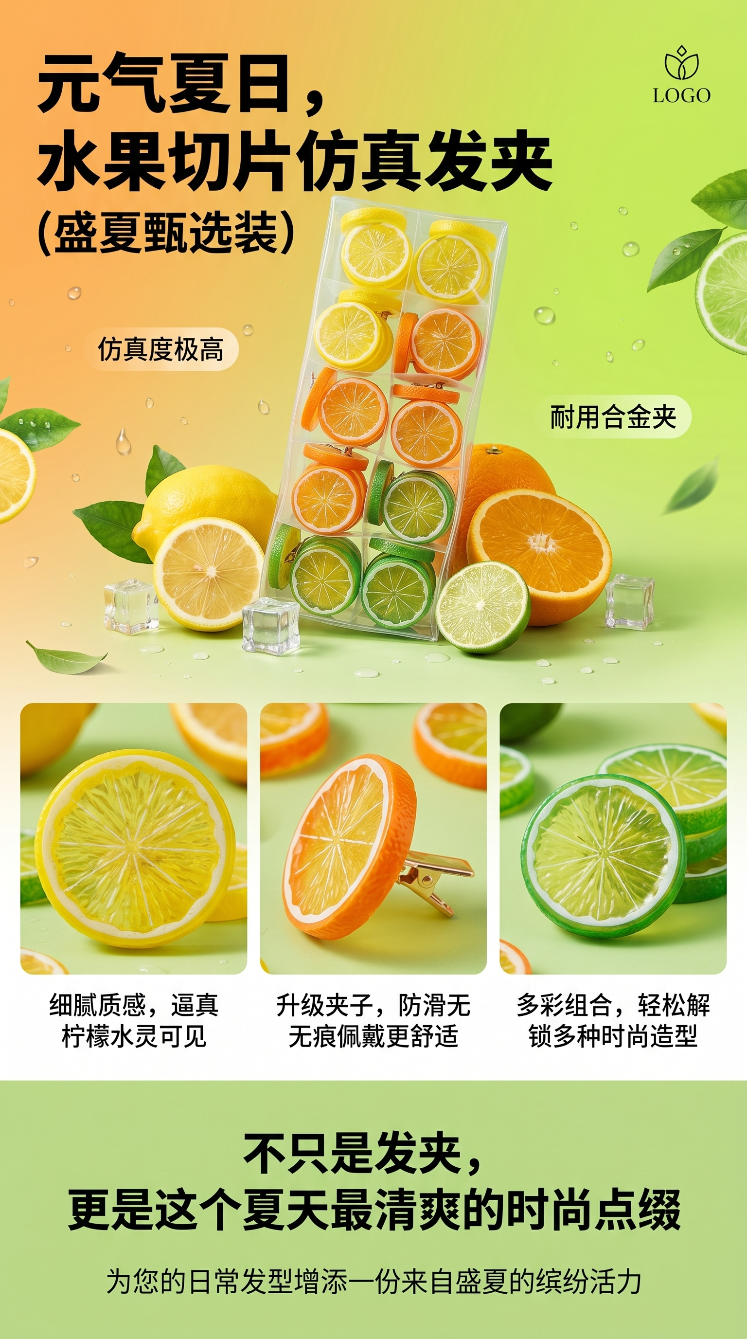 水果切片造型发饰发夹玫瑰加小熊女士发夹详情1