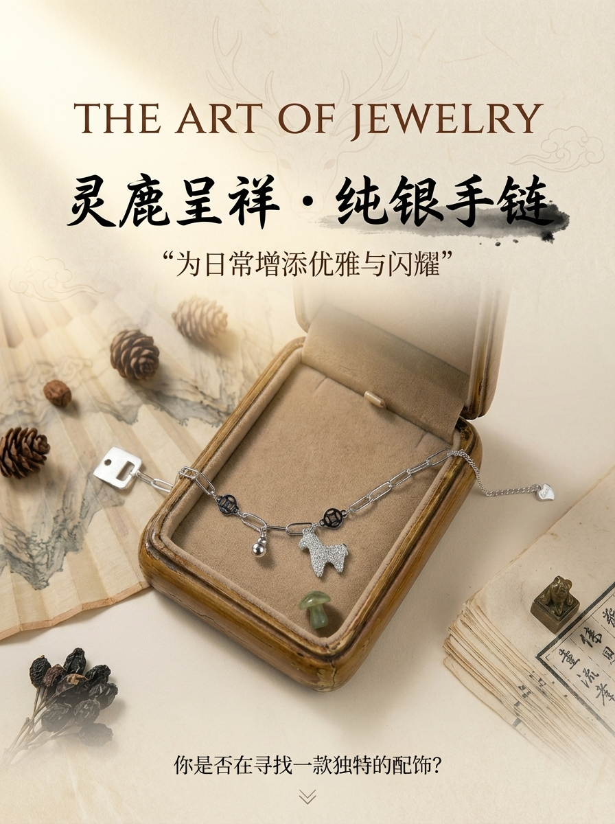 S925星铃灵鹿·轻奢守愿流光灵动小鹿铃铛可调节银饰手链银手链详情1