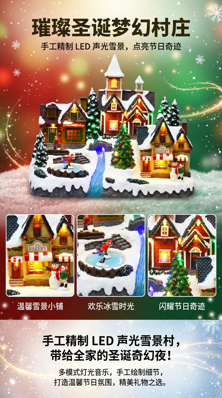 圣诞创意礼品摆件电动发光工艺品滑雪圣诞氛围详情1