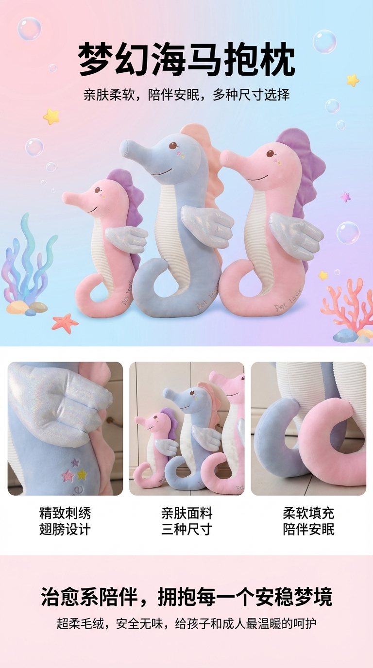 定制毛绒玩具海马玩偶娃娃潮流玩具毛绒公仔详情1