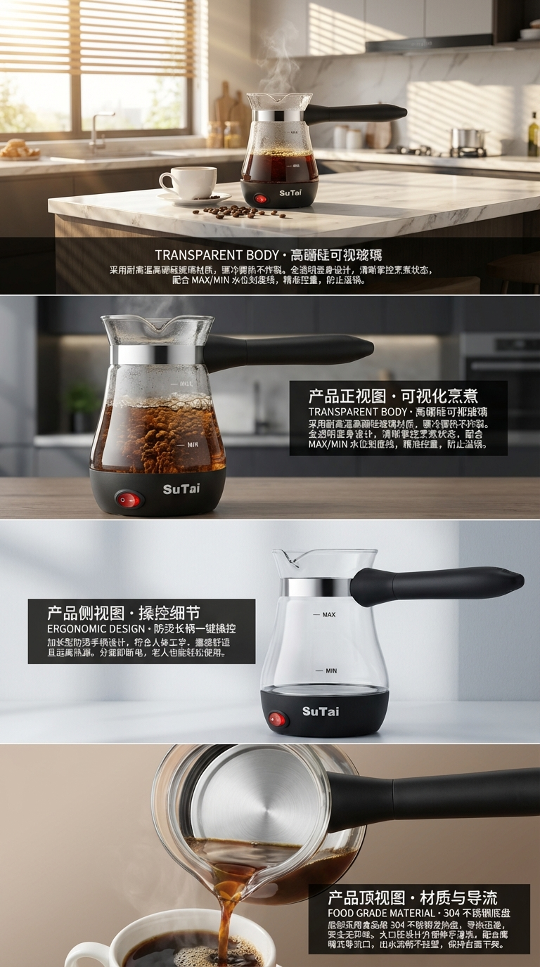 欧式电热土耳其咖啡壶水壶煮黄酒煮茶热奶壶玻璃连体式意式摩卡壶源头工厂详情2