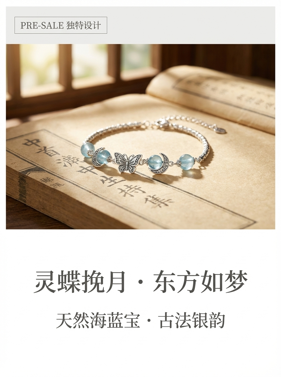 S925蝶月幻境·灵动小象爱心星愿蓝玉串珠925银手链详情2