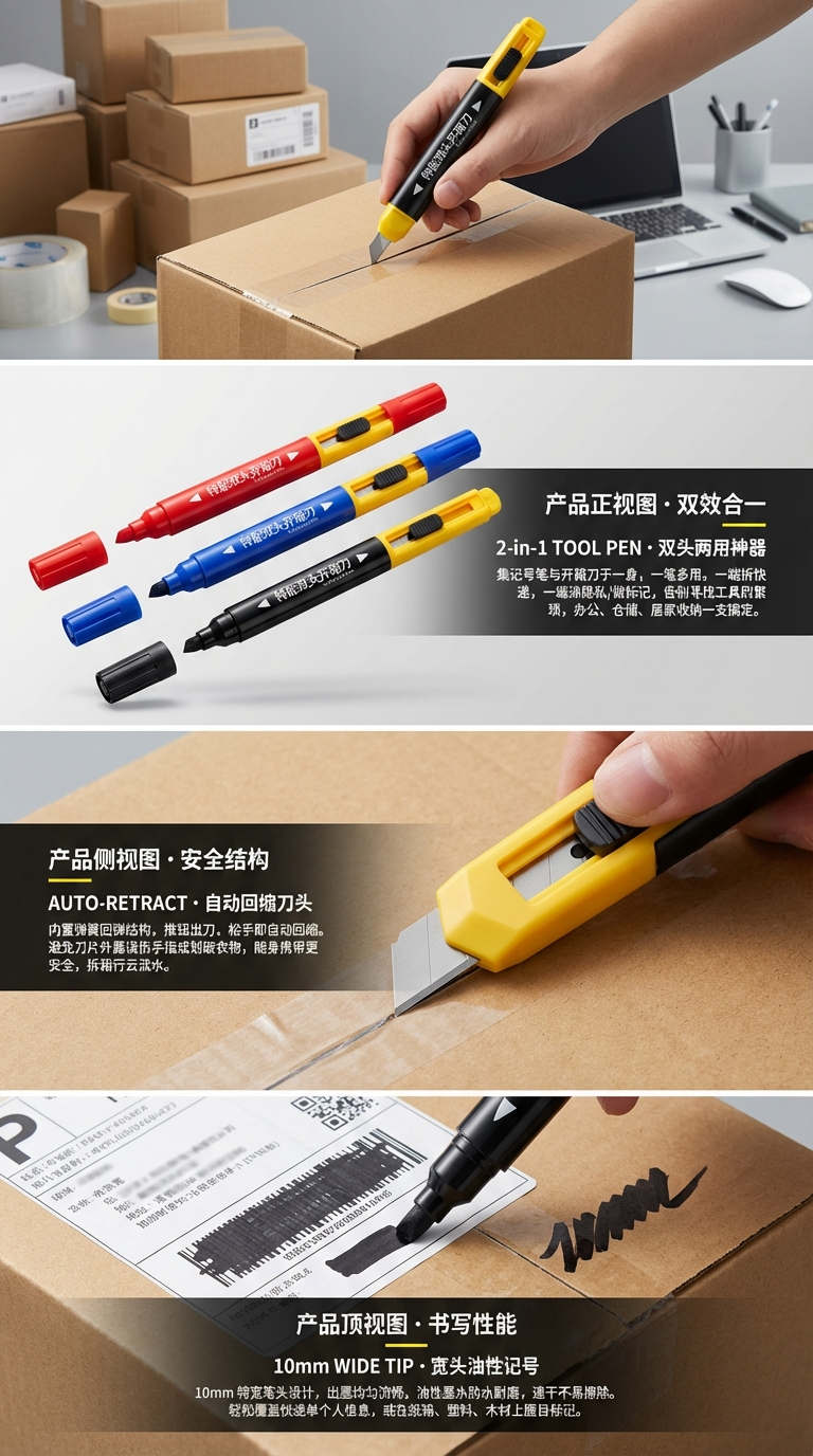 双头工具笔油性记号笔开箱刀平头纸箱编织袋书写详情2
