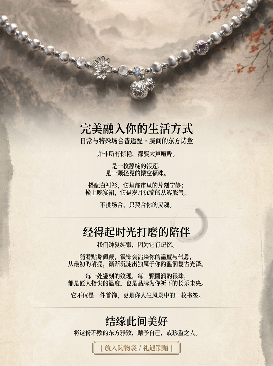 时尚精工925银莲花福袋串珠手链女｜新中式小众设计感轻奢显白纳福手饰详情4