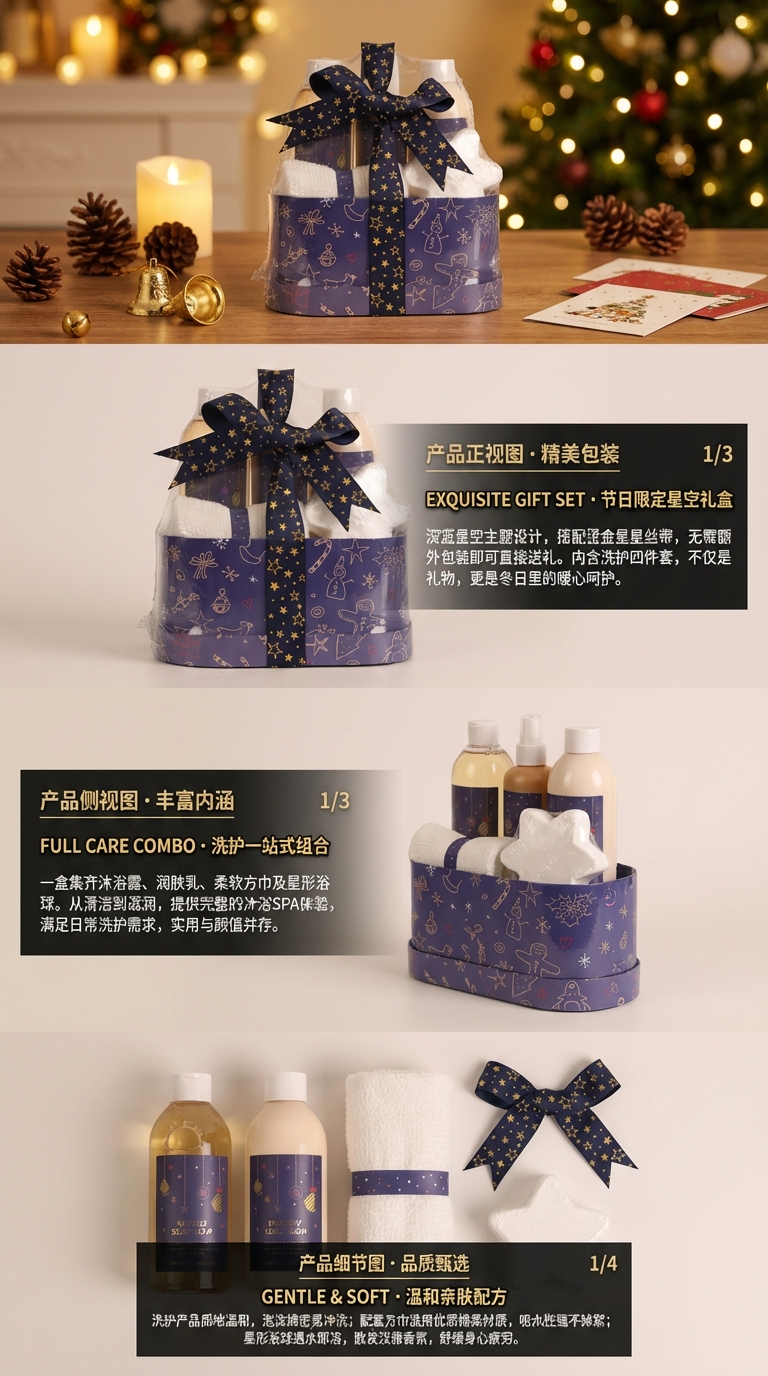 Christmas Element Gift Box set, personal care products, warm and practical gifts, body lotion, body wash, fragrance, explosive salt 5-piece set, towel set, factory direct sales pic 2