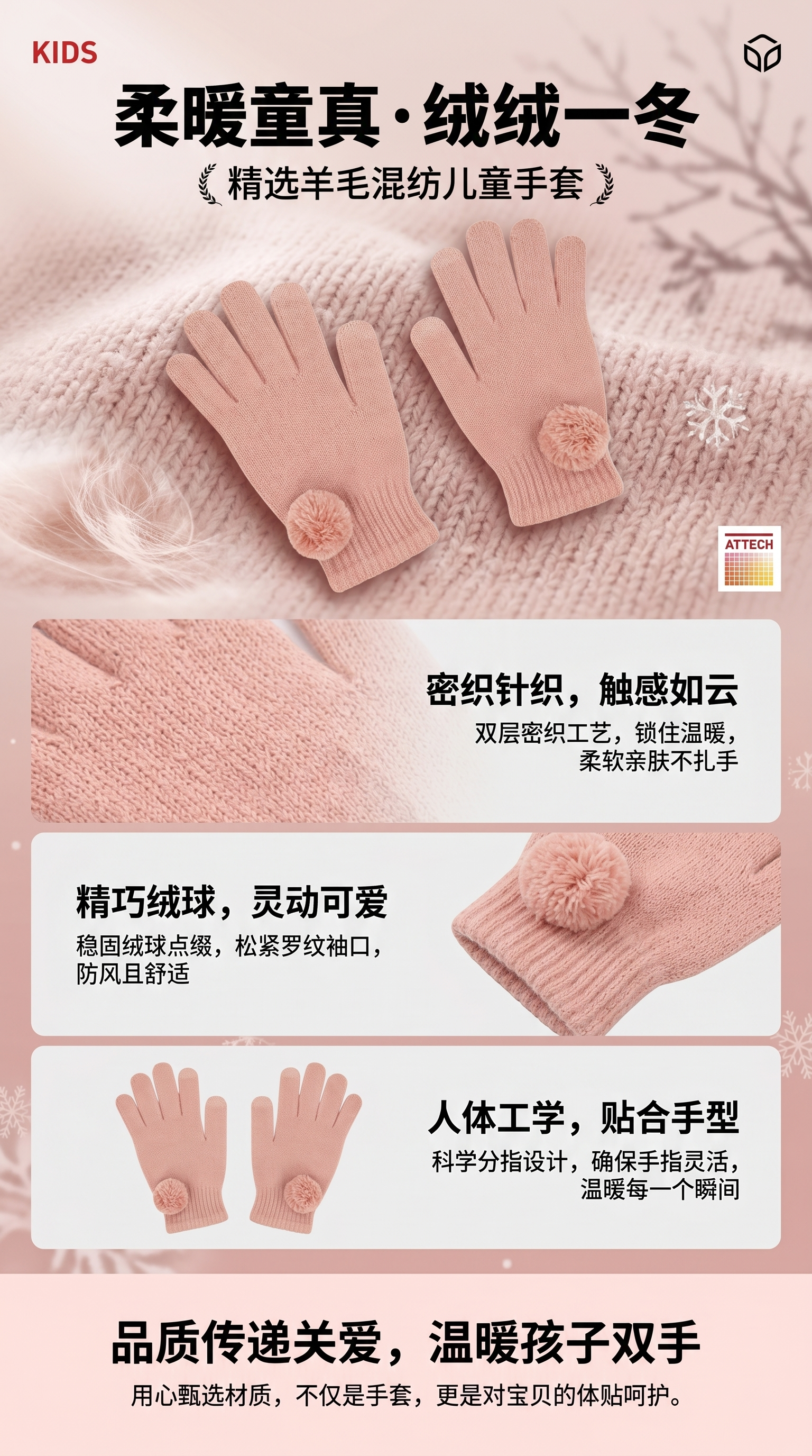 Pink woolen gloves, warm and anti-slip, knitted gloves for women in autumn and winter pic 1