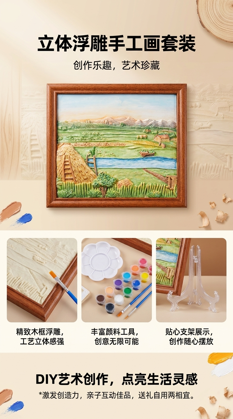 儿童环保浮雕彩绘画 套装环保可水洗创意DIY手工方框多宽图案混搭详情1