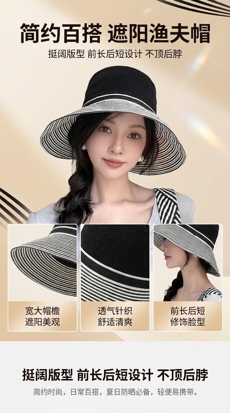 Simple and versatile sun protection fisherman's hat, wide-brimmed sun protection casual hat, sun protection hat for women's summer outdoor activities pic 1