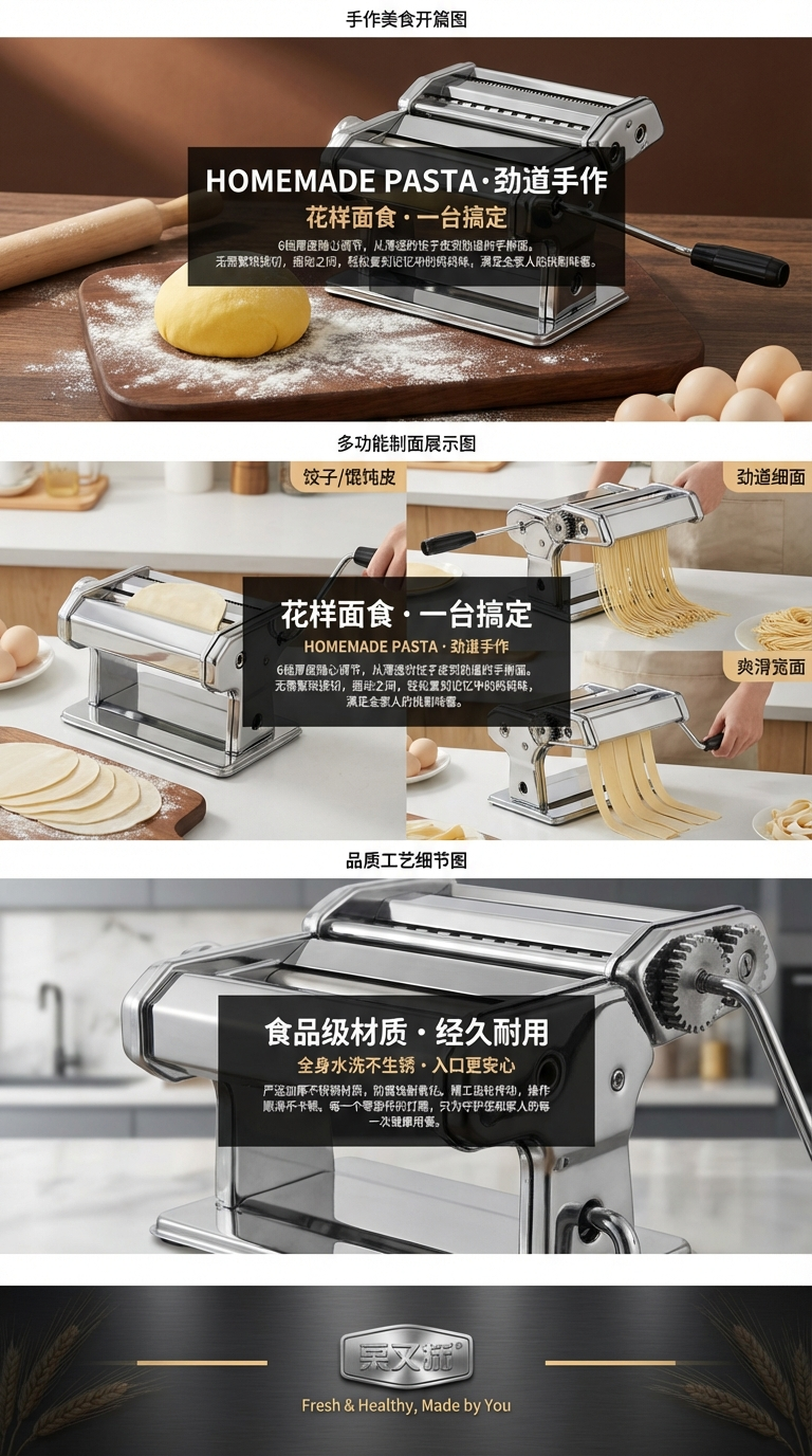 跨境热卖 压面机家用小型面条机手动商用新款 手摇不绣钢压面机源头工厂详情3