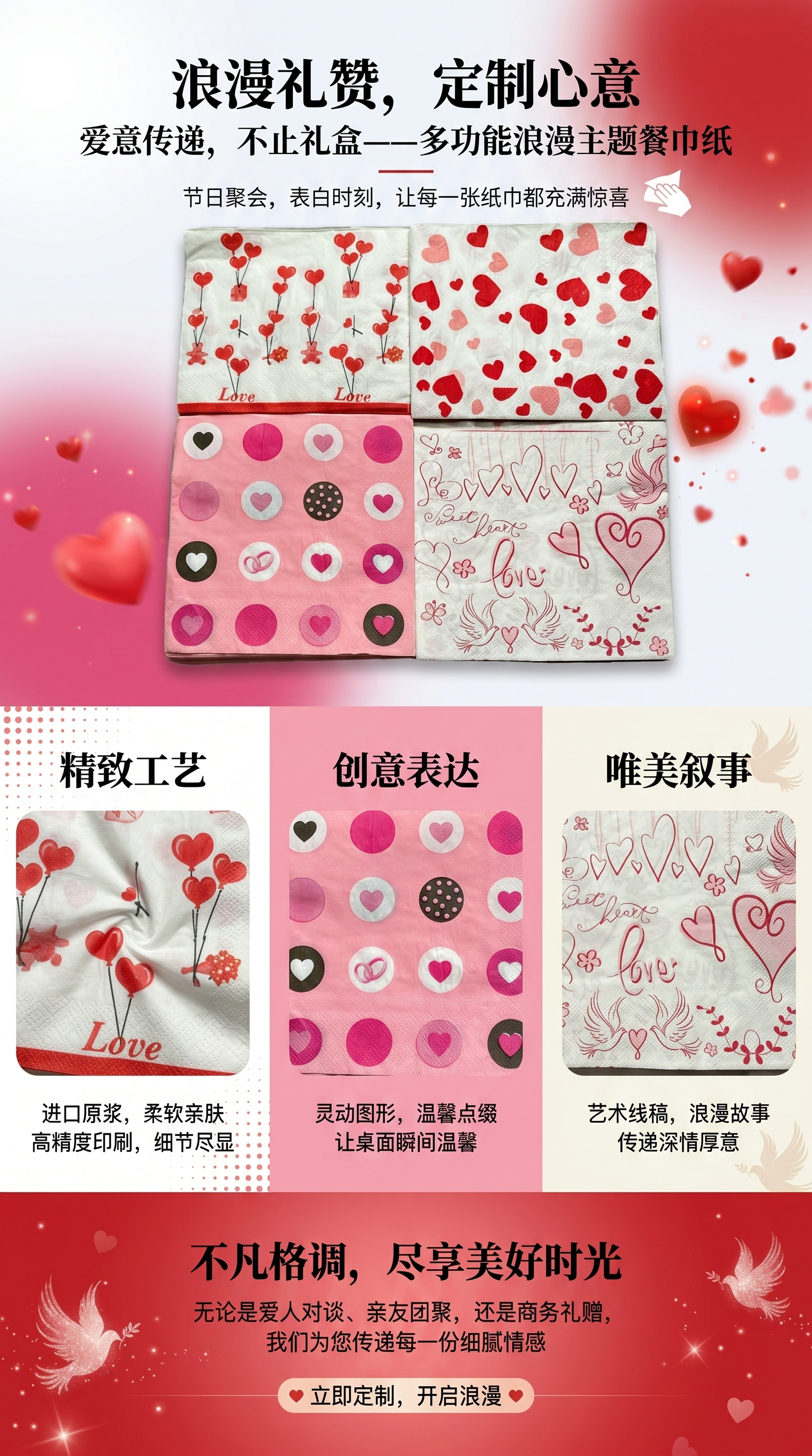 工厂现货 情人节限定款 爱心印花一次性纸巾 酒店聚会ins餐巾纸详情1