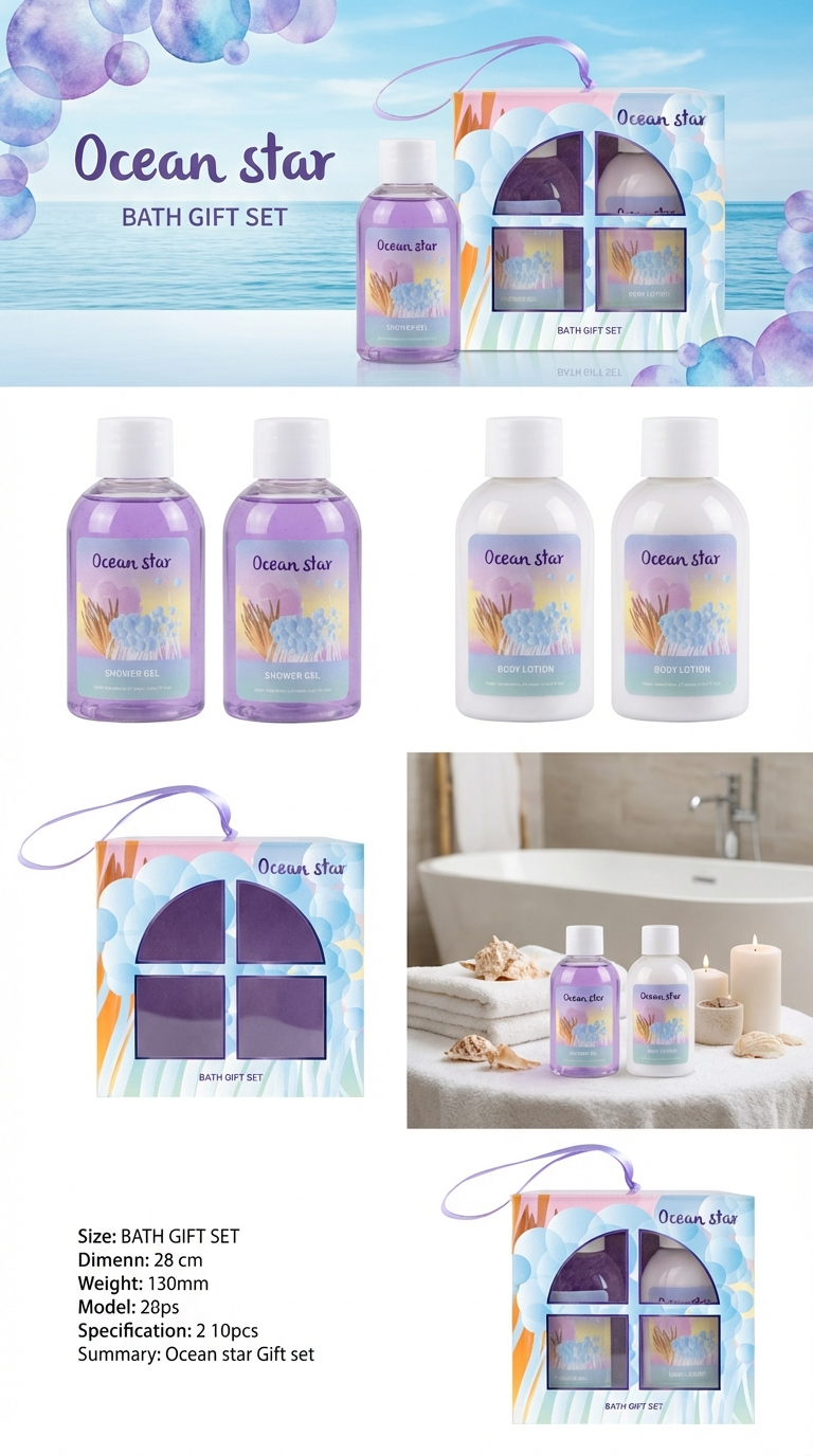 Wholesale customized hand-held gift box set of body wash, body lotion and bath balls, combined bath gift box set, Mother's Day gift for ladies, romantic purple gift set pic 3