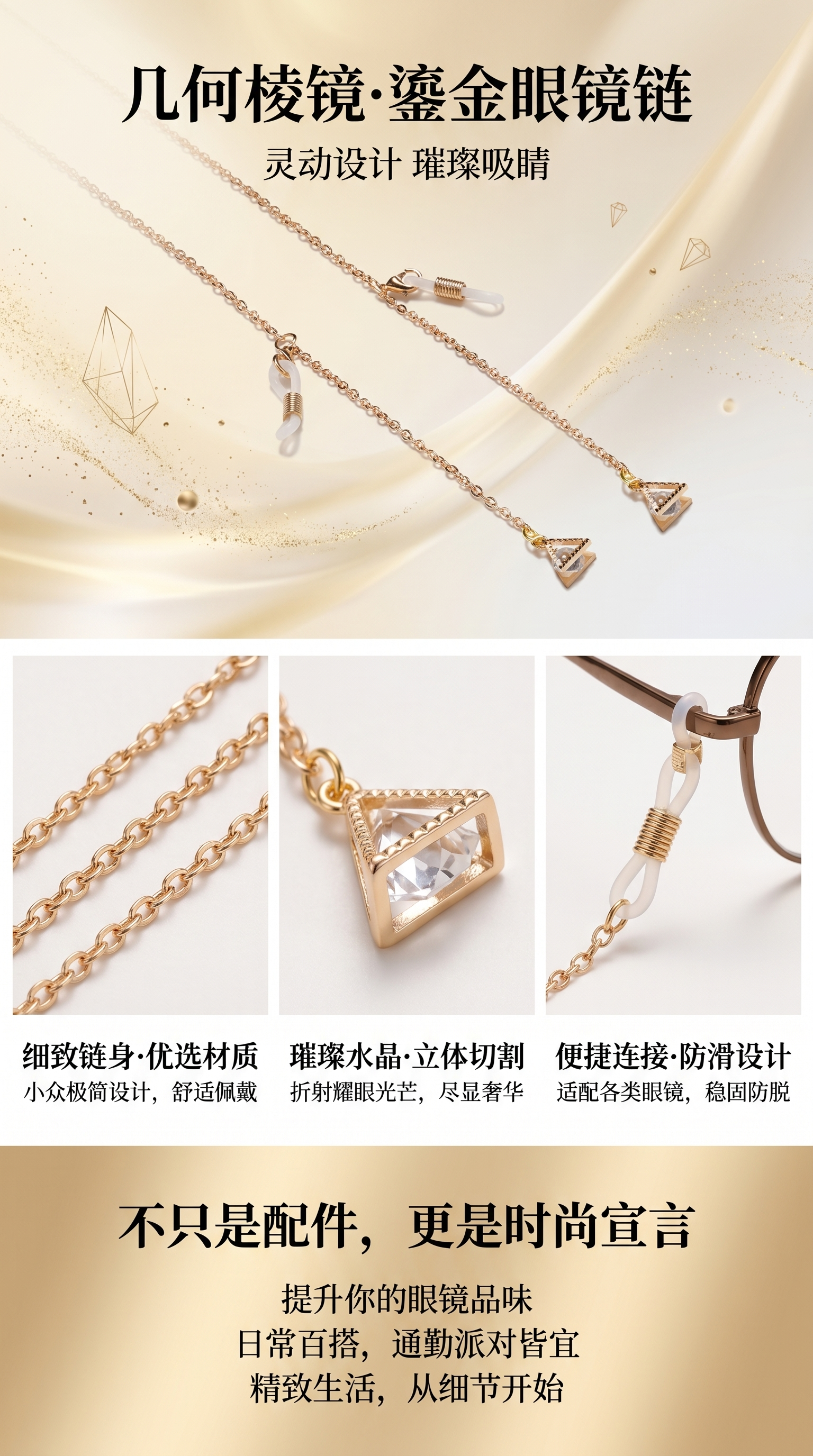金色链条三角形吊坠耳环 白色珠饰简约时尚详情1