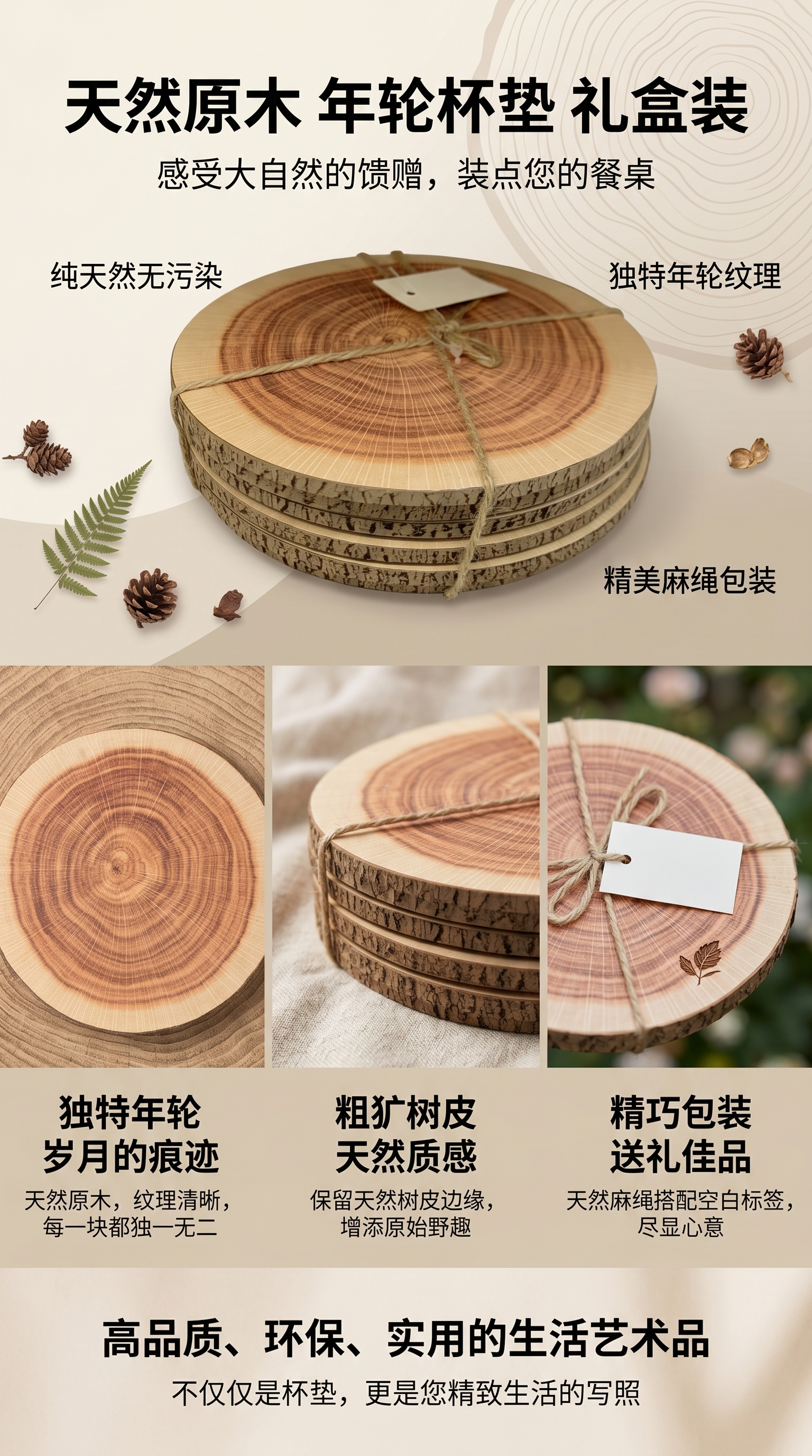 木质切片装饰摆件自然纹理家居装饰品简约风格桌面摆件详情1