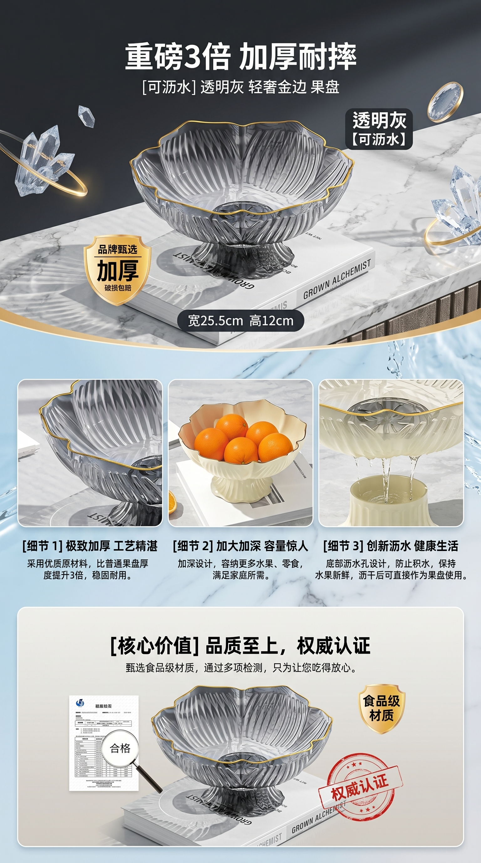 透明灰加厚耐摔果盘主体详情1