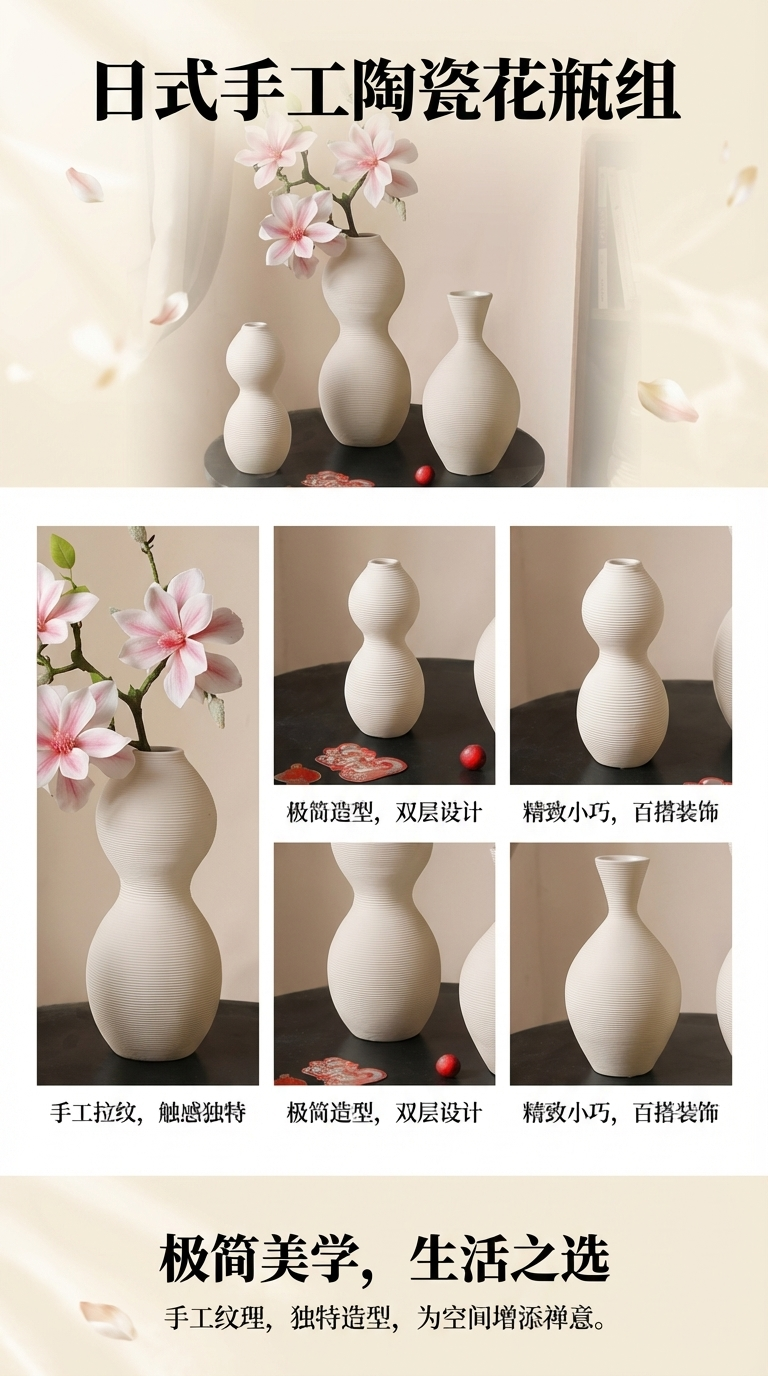 现代简约ins风素胚复古陶瓷花瓶创意家居摆件北欧复古田园风工艺详情1